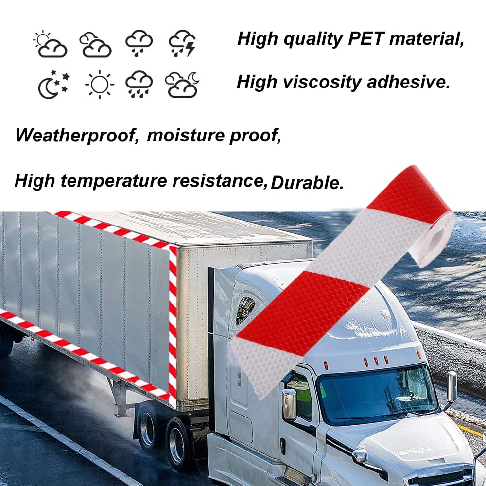 XFXIA Reflecterende Tape Rode Waarschuwing Reflecterende Stickers Hoge intensiteit Gesegmenteerde Veiligheid Reflector Tape Zelfklevende Waterdichte Outdoor Reflecterende Tape voor Voertuigen, Auto's, bestelwagens, vrachtwagen (10m/rol, rood