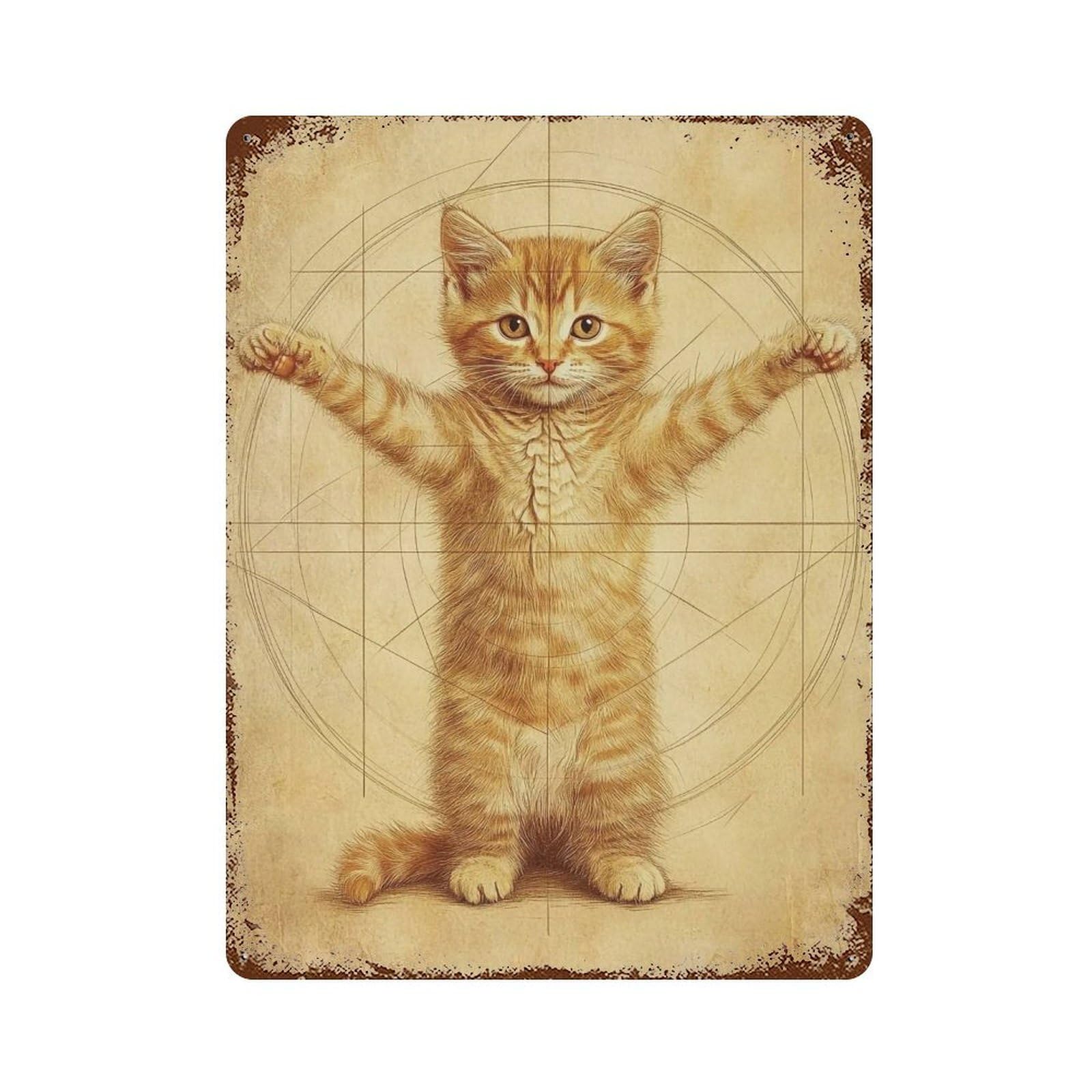 HDURYEYRYY Vitruvian Cat 03 Wall Retro Iron Vintage Art Metal Tin Sign Poster Modern Home Cofffee Club Art Bar Shop Decor 40x30cm