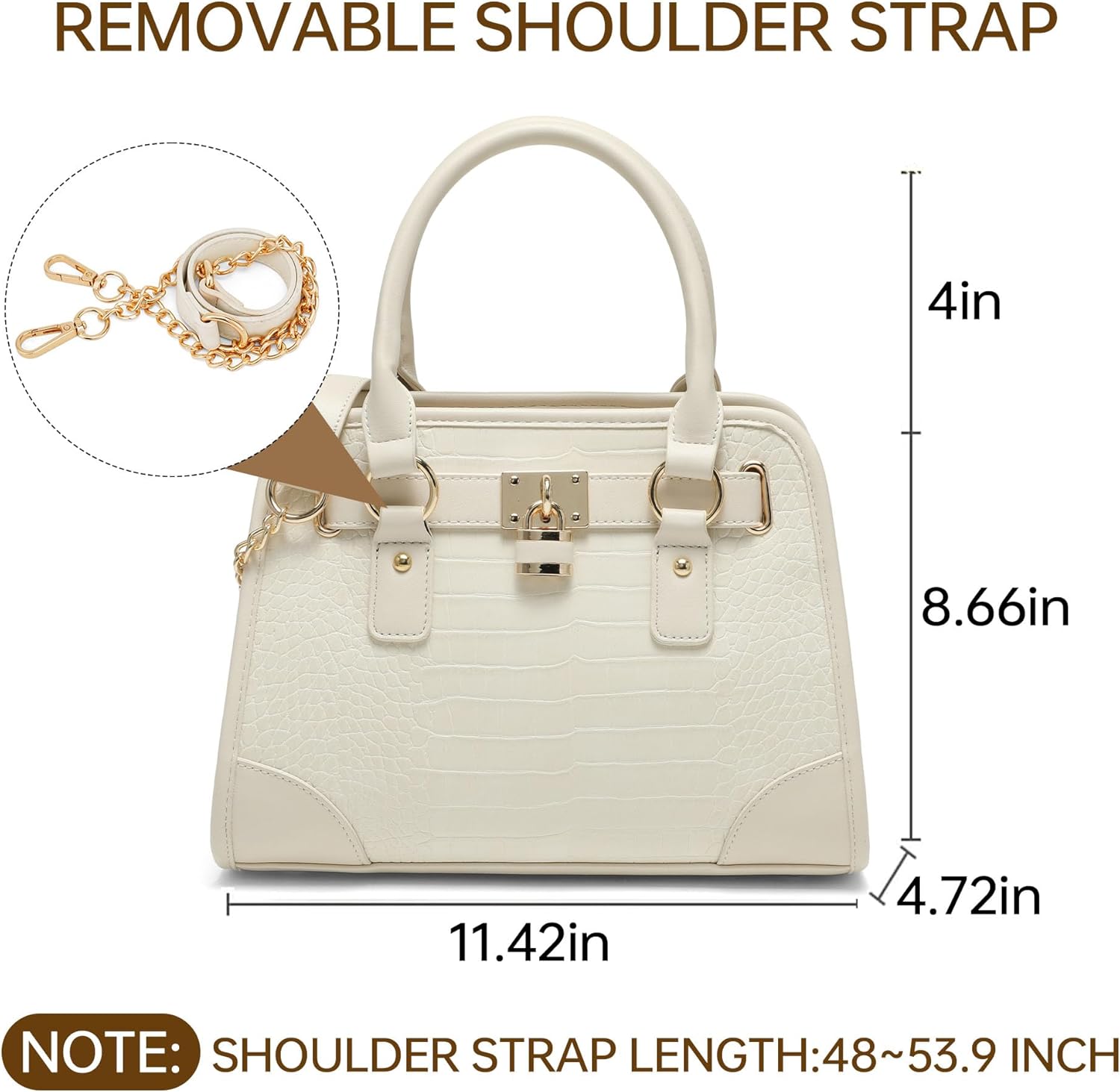 GEMIU Women's Crocodile Embossed Satchel Bag with Lock, Premium PU Leather Top Handle Handbag, Convertible Shoulder Tote