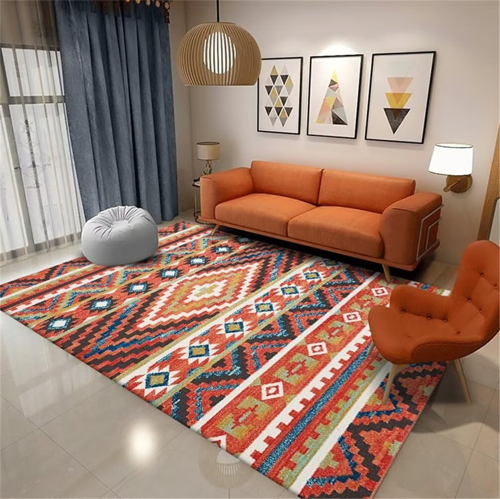 Tapis manga 120x170 cm rouge lavable en machine avec motif géométrique rétro
