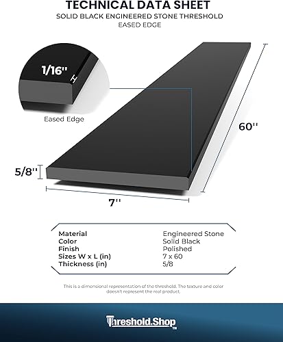 Miniatura 9 de Borde de ducha de 60 pulgadas  Umbral de mármol de ingeniería súper negro para sistemas de bandeja de ducha Schluter Kerdi y azulejos Redi (4 x 60