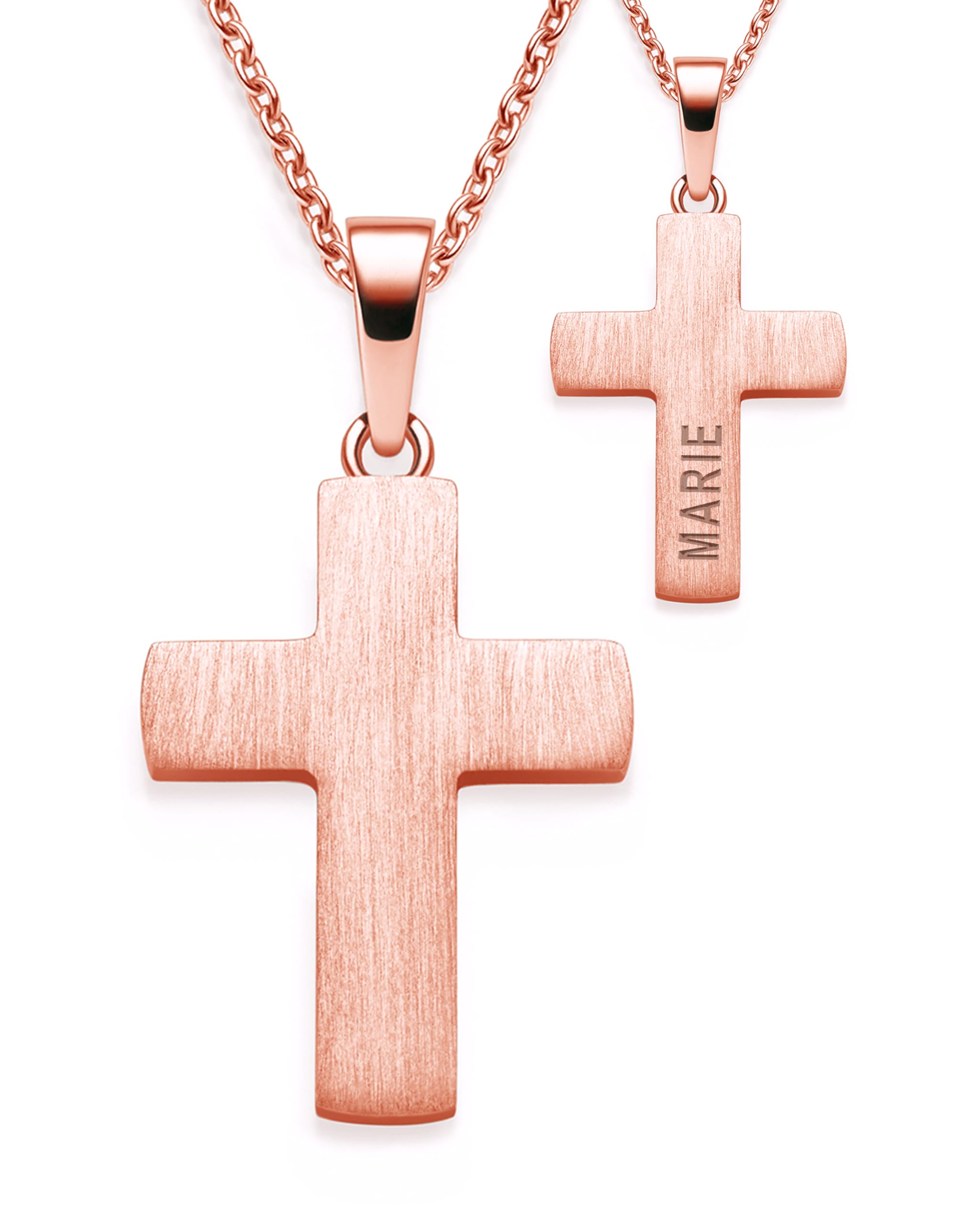 Kreuz Kette Kommunion Mädchen Junge Rosegold Kreuzkette mit Gravur | (Silber 925 vergoldet), Anhänger Halskette Kinder Schmuck Taufkette, Geschenke zur Taufe Erstkommunion