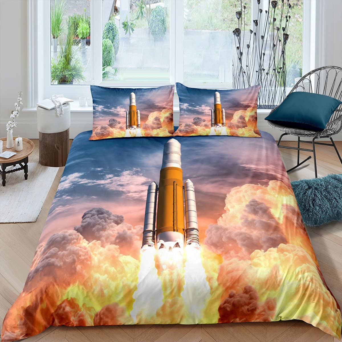 Ensemble de literie fusée pour explorer les étoiles avec une housse de couette astronaute enfant