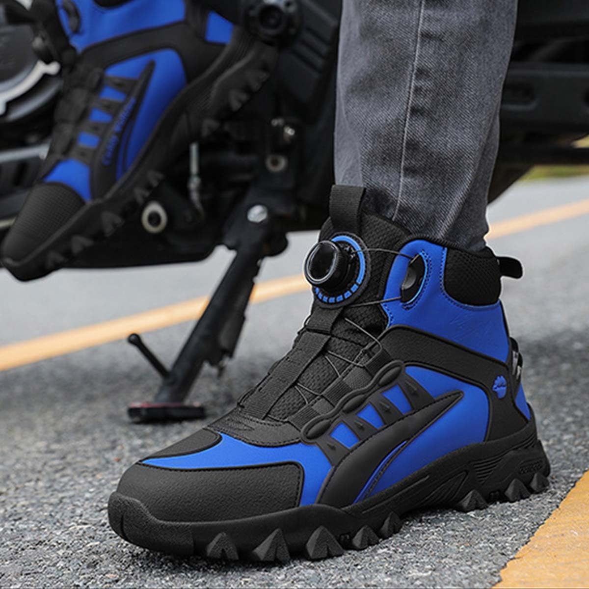 Stivali da Moto Uomo in Pelle Stivali da Motocross Racing | Stivaletti da Moto bassi, Protezioni per la Caviglia, Dita Rinforzate, Comfort Ergonomici, Suola Rinforzata