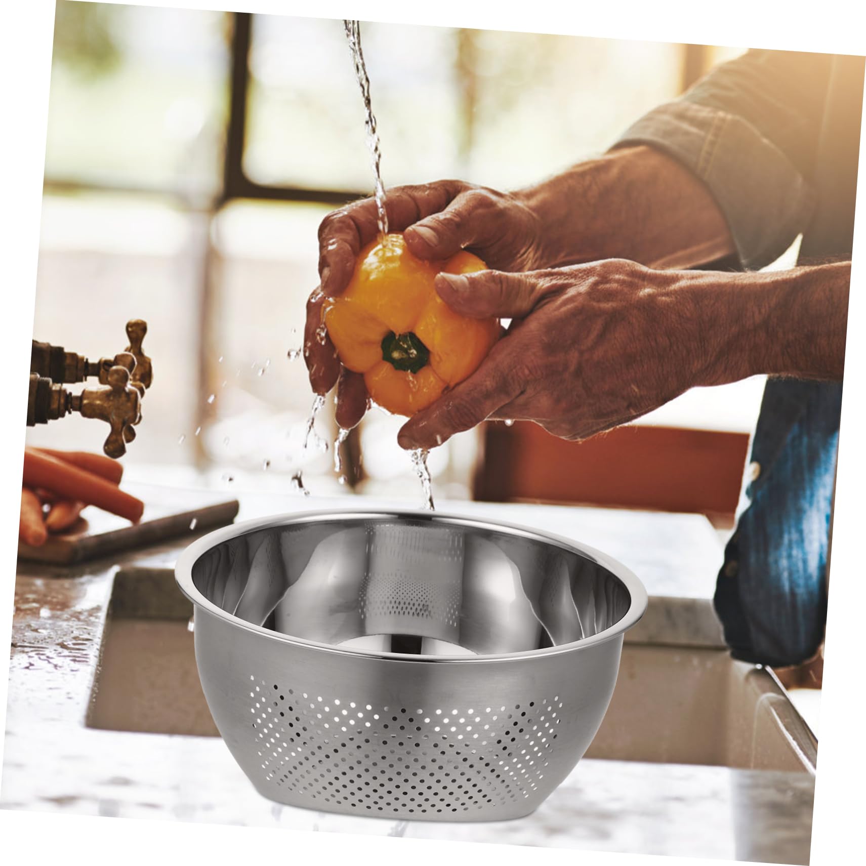 Hemoton 1pc Stainless Steel Drainer Holder Colander for Quick Vegetable and Rice Washing for Fast Water Draining for Kitchen Use