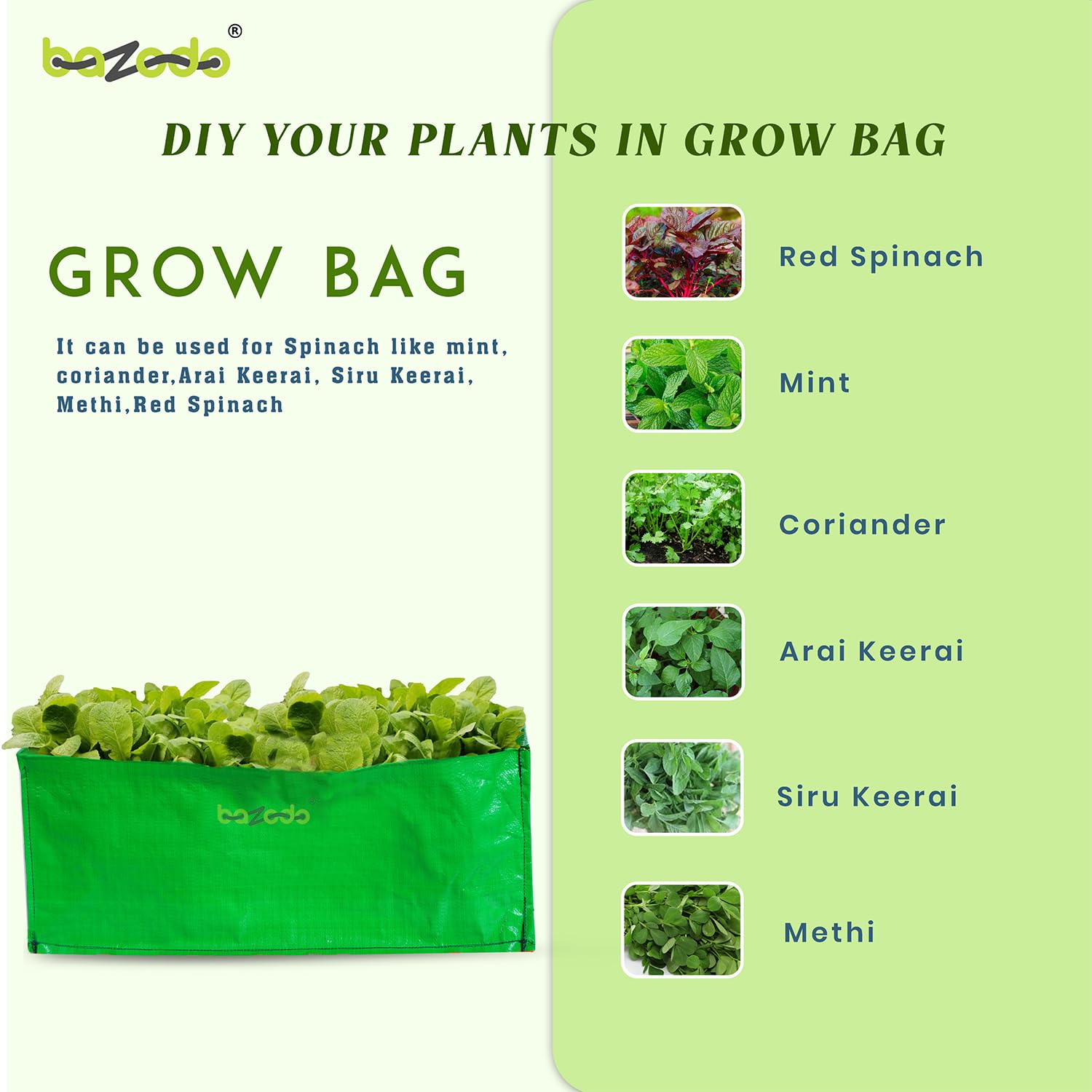 BAZODO HDPE Grow Bags 5 Nos Size 24 x 12 x 9 inch Terrace/Kitchen Garden Vegetable Planting Pots, HDPE Fabric Leafy Fruits Growing Containers for All Vegetable Plants 3