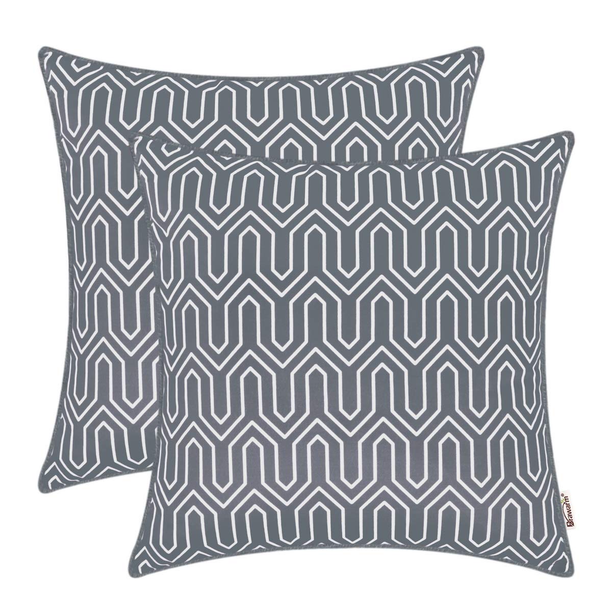 Brawarm Pack of 2 Cozy Fleece Throw Pillow Covers Cases for Couch Sofa Manual Hand Painted Print Chevron Geometric with Cording 20 X 20 Inches Charcoal Gray
