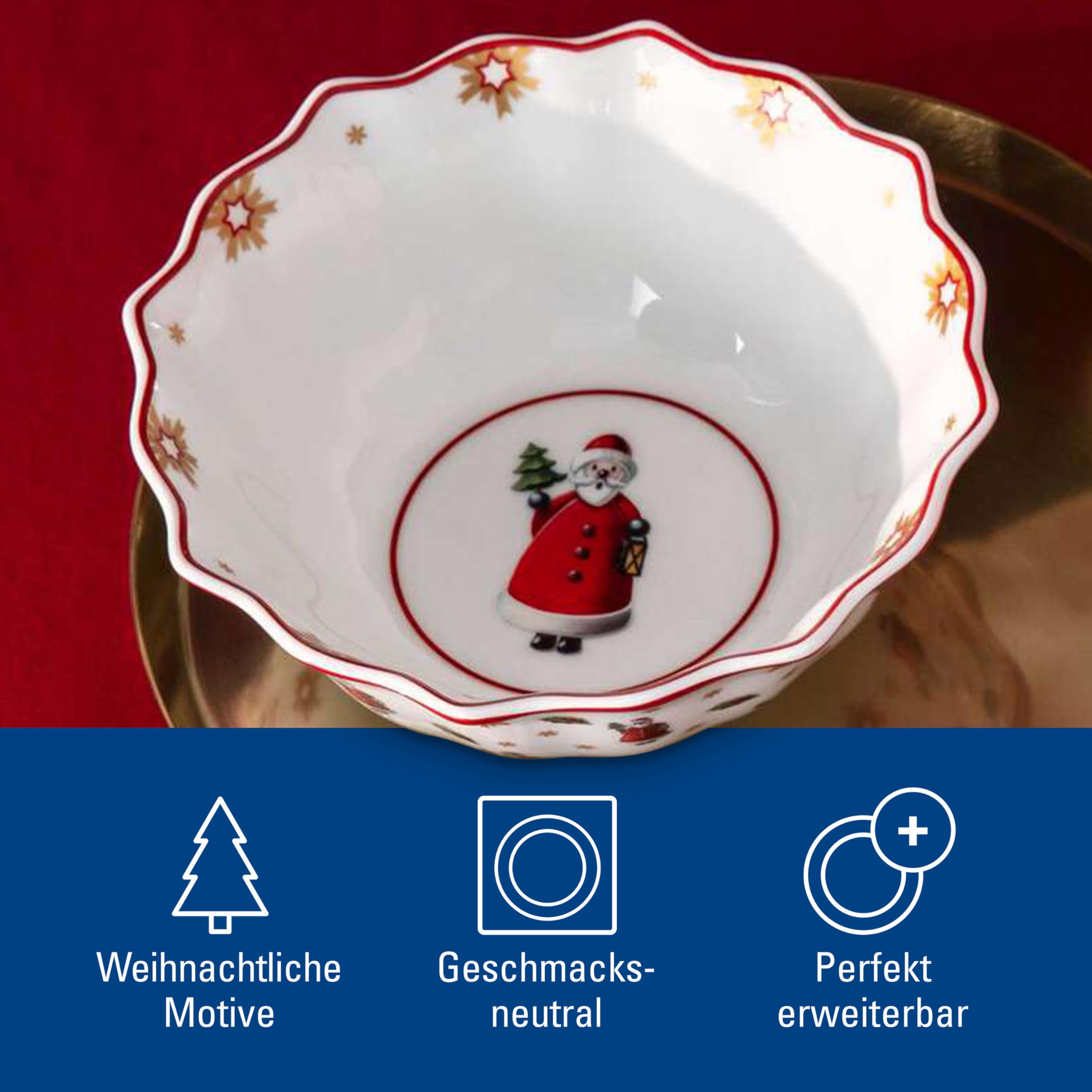Villeroy & Boch - Toy's Delight Frühstücks-Set für 2 Santa 6 teilig Bunt, Weihnachten, Geschirr Set mit Frühstückstellern, Tassen und Schüsseln, Weihnachtsgeschirr, Premium Porzellan