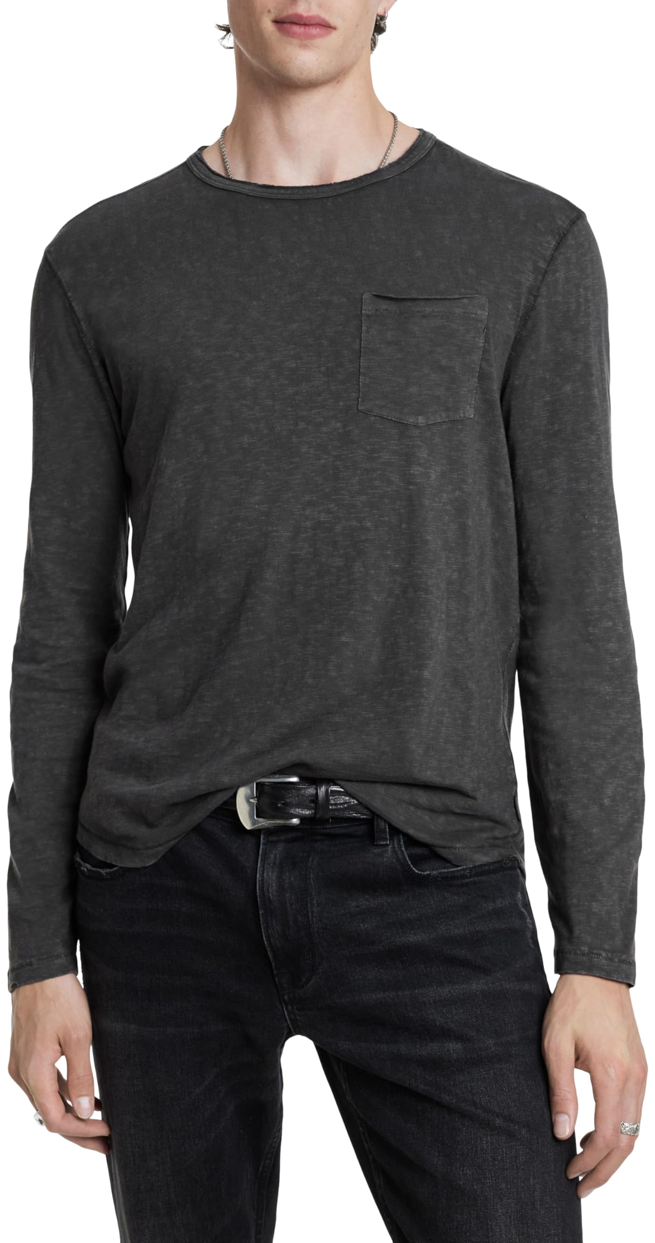 John Varvatos Men's Sid Long Sleeve Tee, Carbon Grey, XS