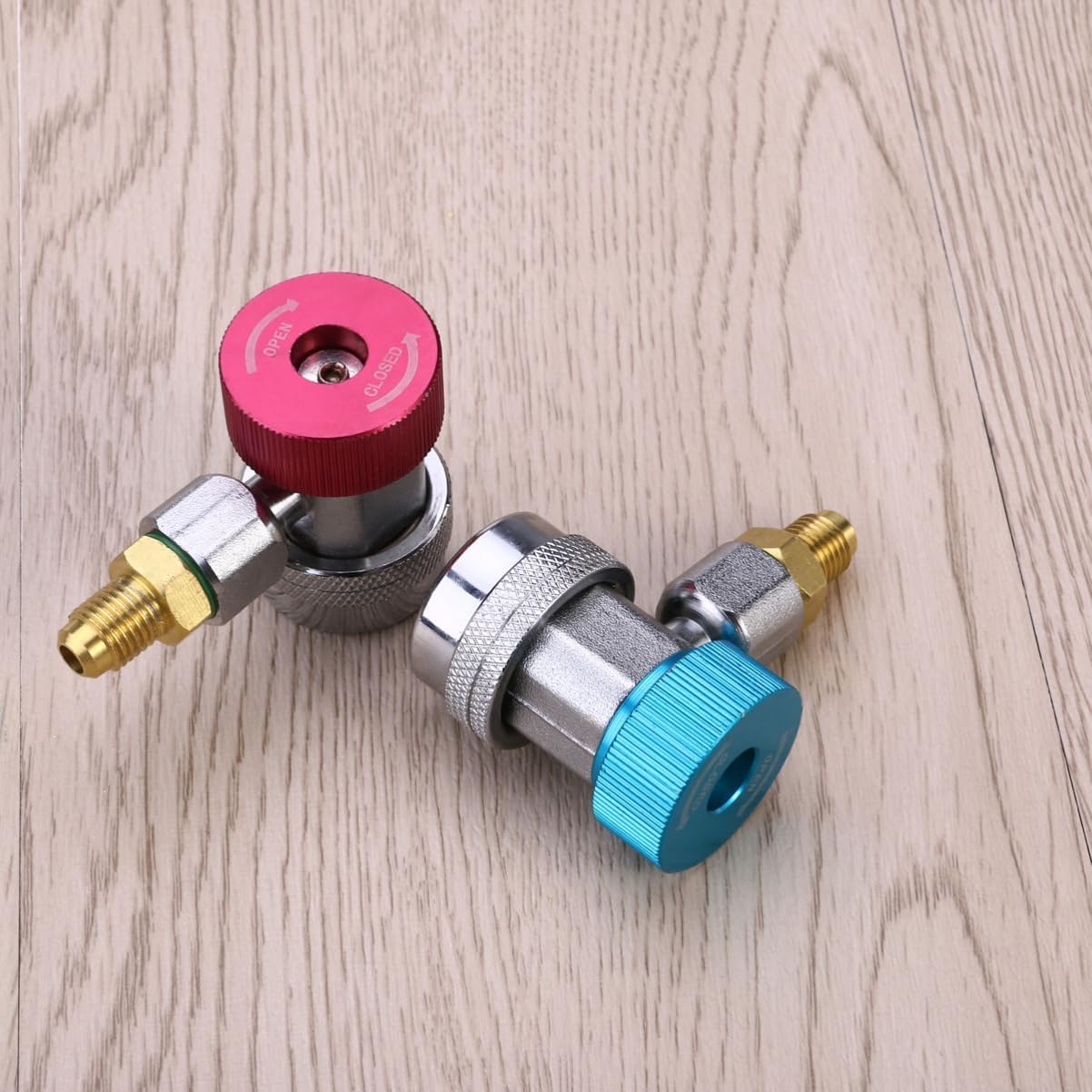 2Pcs Car Air Conditioning Quick Coupler Connector Adapter Blue Red Efficient High Low Pressure Design for Easy Attachment for Diagnosis
