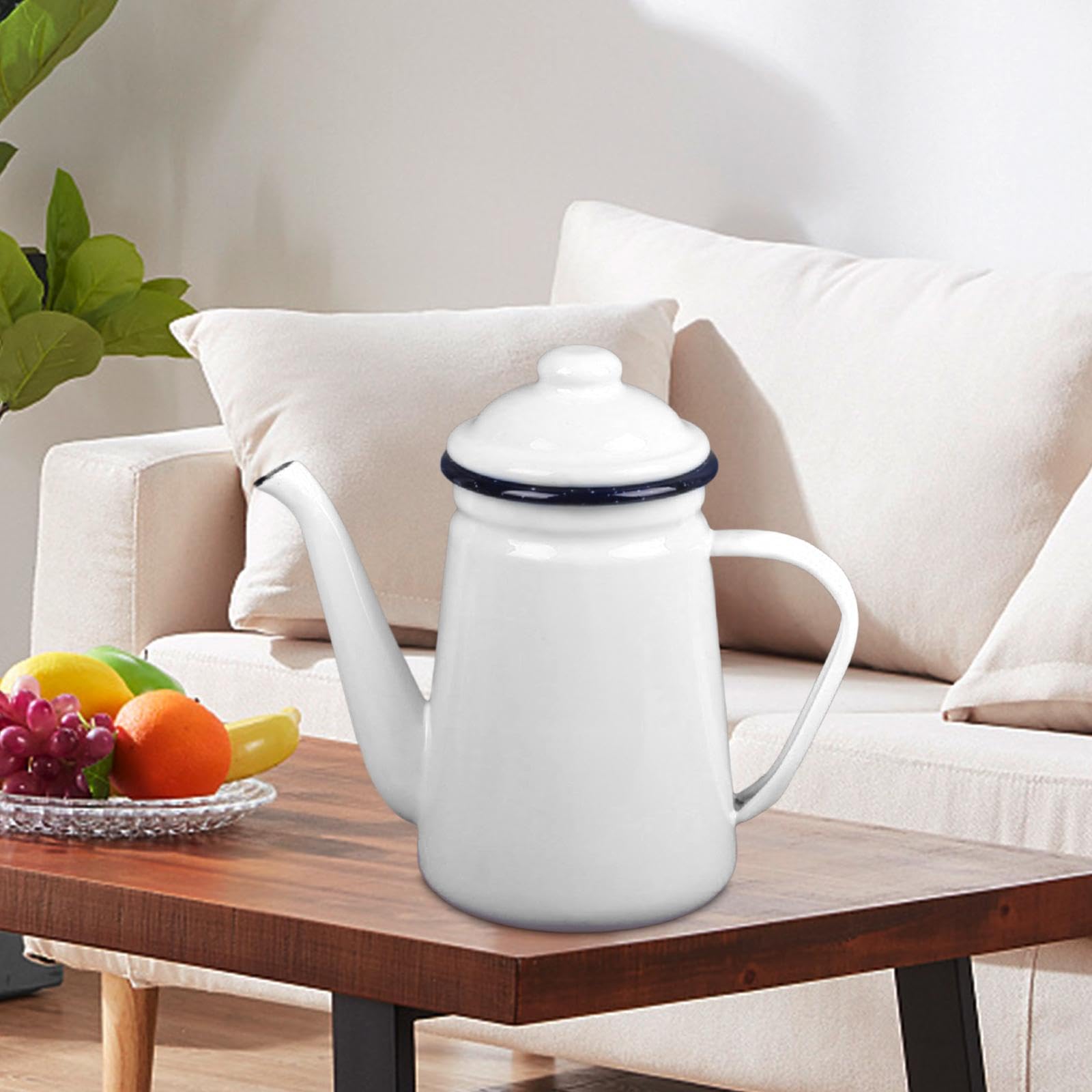 Fenteer Cafetera Esmaltada de 1,1 Litros, Diseño Moderno Y Elegante, blanco, tal como se describe