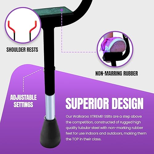 Miniatura 9 de Geospace Air Kicks - Zancos de equilibrio de acero originales Walkaroo Xtreme con elevadores Vert ajustables en altura rojo