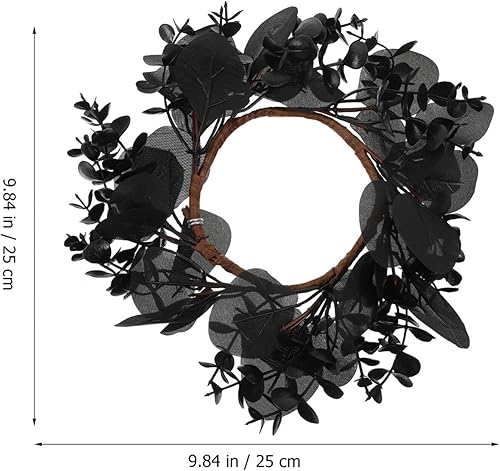 Miniatura 6 de Yardwe Anillos de vela de Halloween, coronas, hojas artificiales, coronas, portavelas, corona gótica decorativa para Halloween, boda, fiesta, hogar,