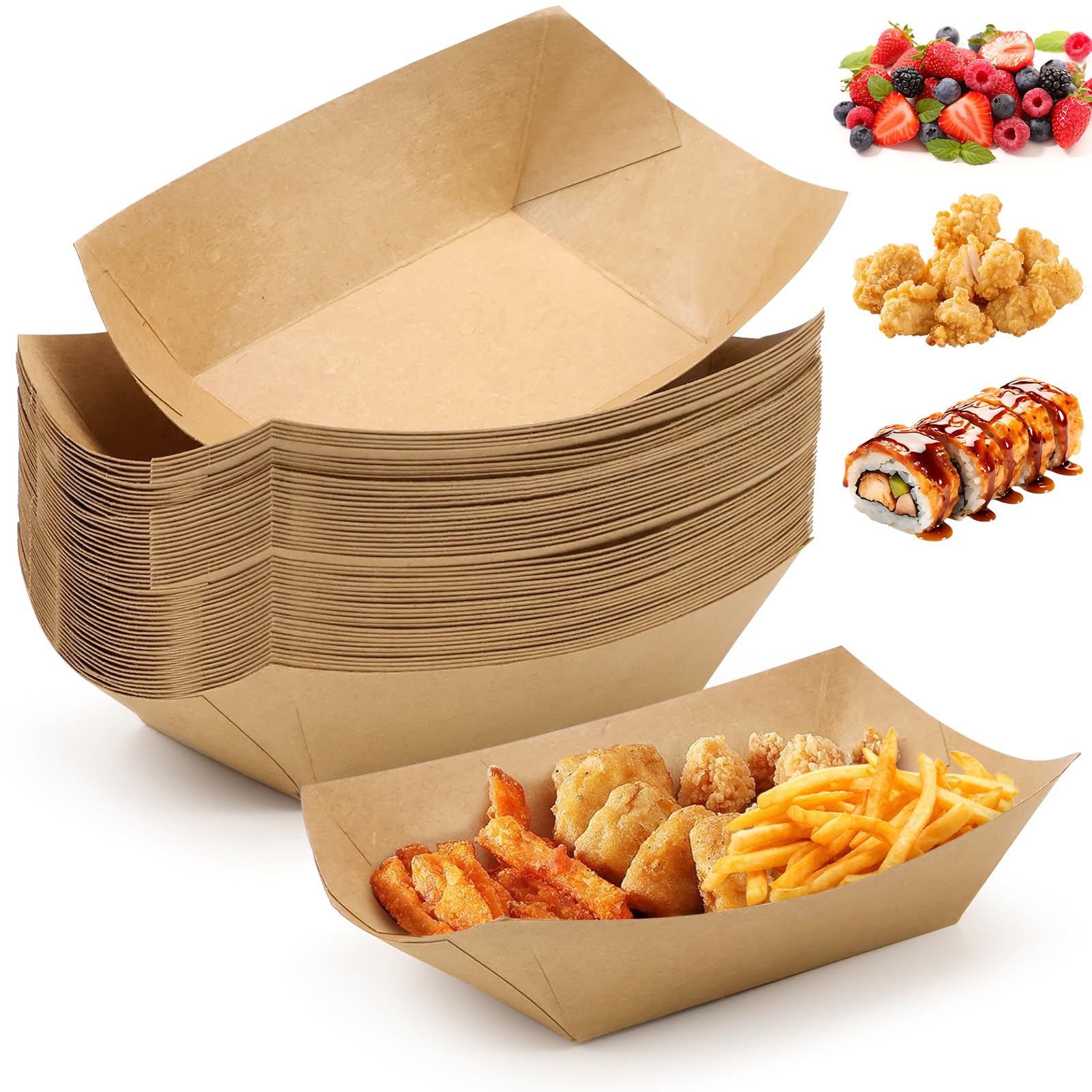 ONISM Ciotole Ovali Per Patatine E Salsicce 50 Pezzi – Usa E Getta In Carta Kraft Biologica 17,5x10,5 Cm – Senza Plastica - 2