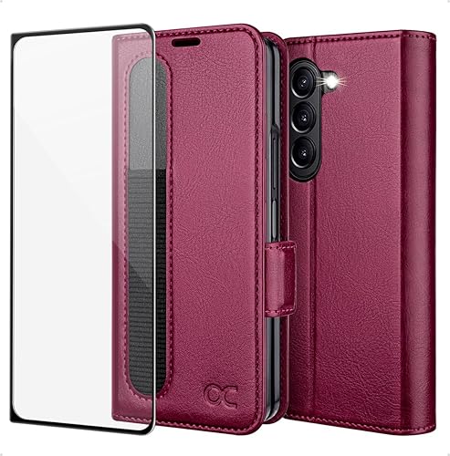 OCASE Funda tipo cartera para Samsung Galaxy Z Fold 5 5G con soporte para S Pen (versión actualizada) de piel sintética, ranuras para tarjetas,
