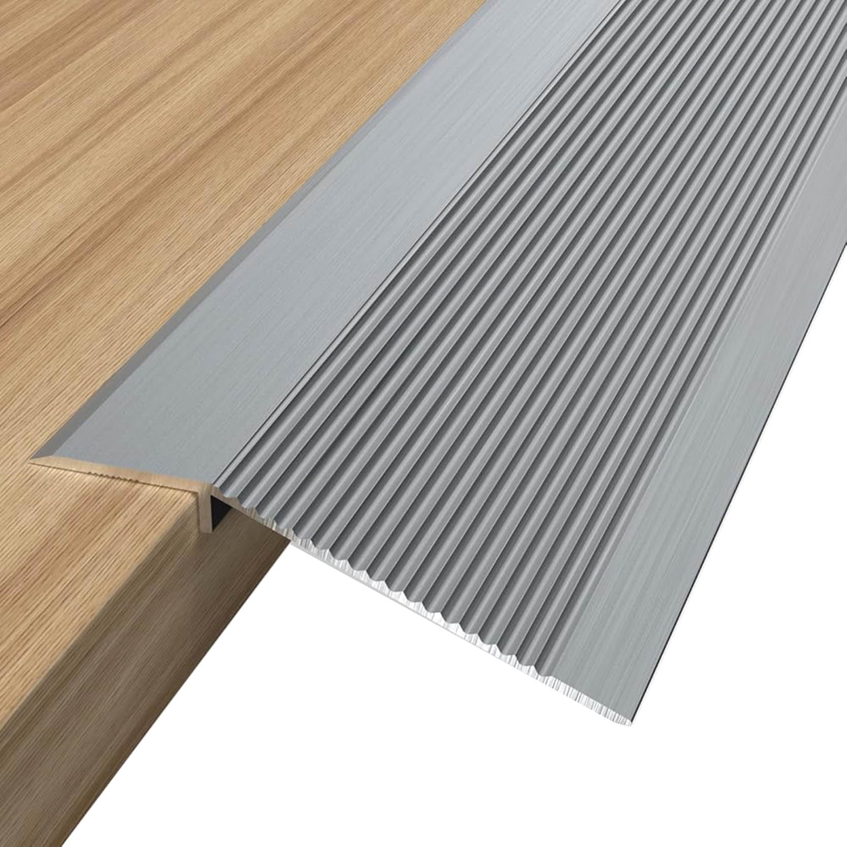 Tira de transición de suelo, divisor de aluminio extra ancho para cocina y baño, reductor de borde superpuesto, perfil plano para suelos laminados y de vinilo