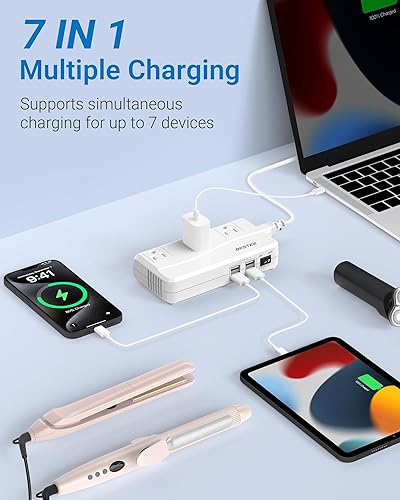 Vista 4 de BESTEK - Adaptador de viaje universal convertidor de voltaje de 100-220 V a 110 V de 250 W con carga USB de 6 A y 4 puertos, 3 tomas de CA