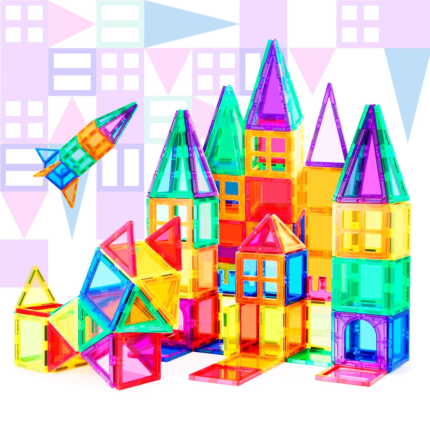 NK Bloques de Construcción Magnéticos para Niños (65 Piezas) - Piezas Magnéticas 3D Magnetic Tiles, Juguete Educativo Montessori, Regalo Cumpleaños Navidad Infantil