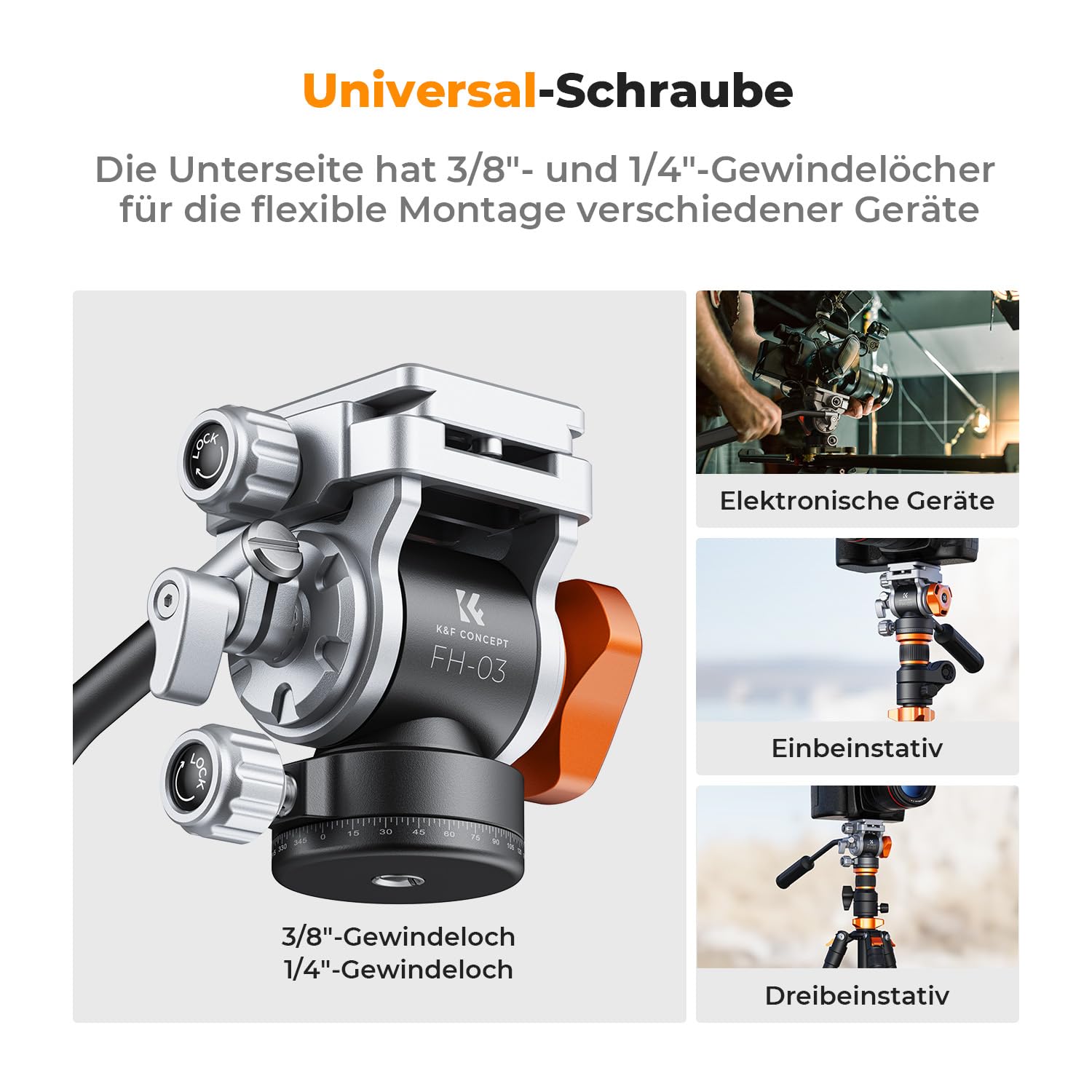 Stativkopf, K&F CONCEPT FH-03 Fluidkopf,Stativkopf für Stativ,Videokopf mit Arca-Swiss Schnellwechselplatte, Dämpfungskopf kompatibel mit DSLRs, spiegellose Kameras, Filmkameras, Belastung bis zu 5kg