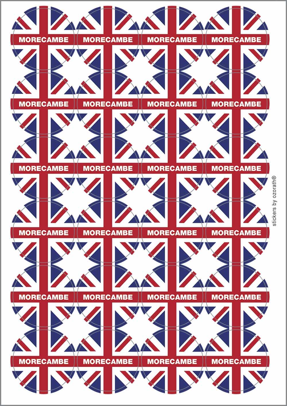 Morecambe Union Jack Circular Matt Paper Stickers A4 Sheet of 24 (Each Sticker is 45mm Diameter)