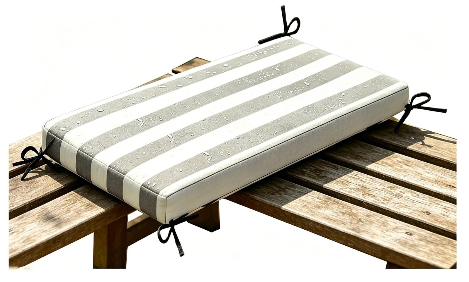 YNJJKA 12 20 31 46 Inch Bench Cushion Indoor Outdoor Striped 80% Waterproof with Non-Slip Bottom, Bench Cushion 5cm/1.9" Thick, Settee Couch Pads with Zipper, with Ties(Gray White,80x55 cm 31x22 in)