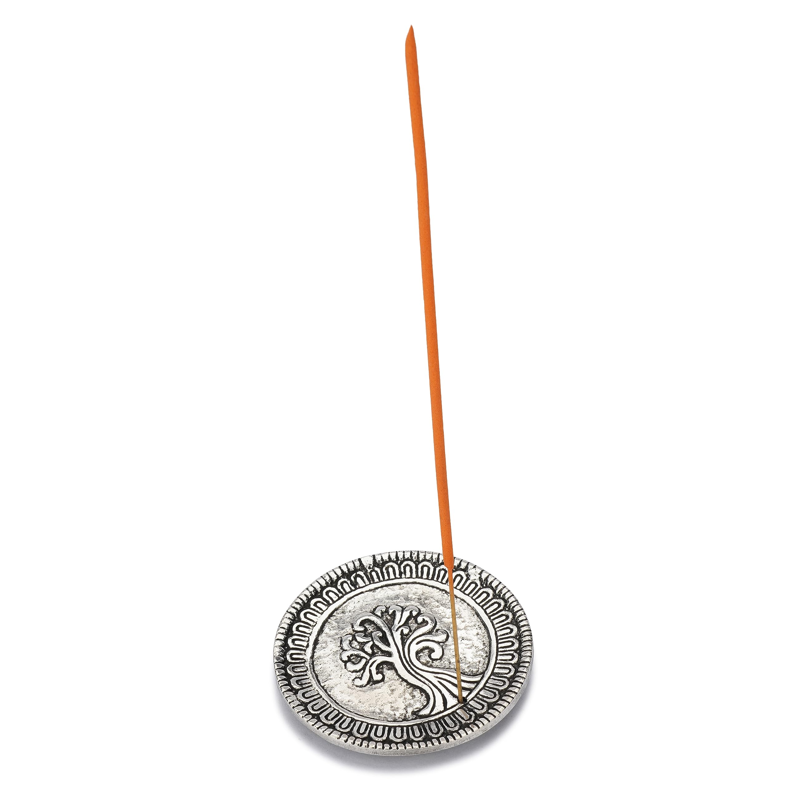 Ajuny Bruciatore di Incenso Rotondo in Alluminio con Raccoglitore di Cenere Finitura Argento Stile Tibetano 11 cm Porta Incenso Accessori Spirituali Decorativi Arredamento per la casa Fragranza