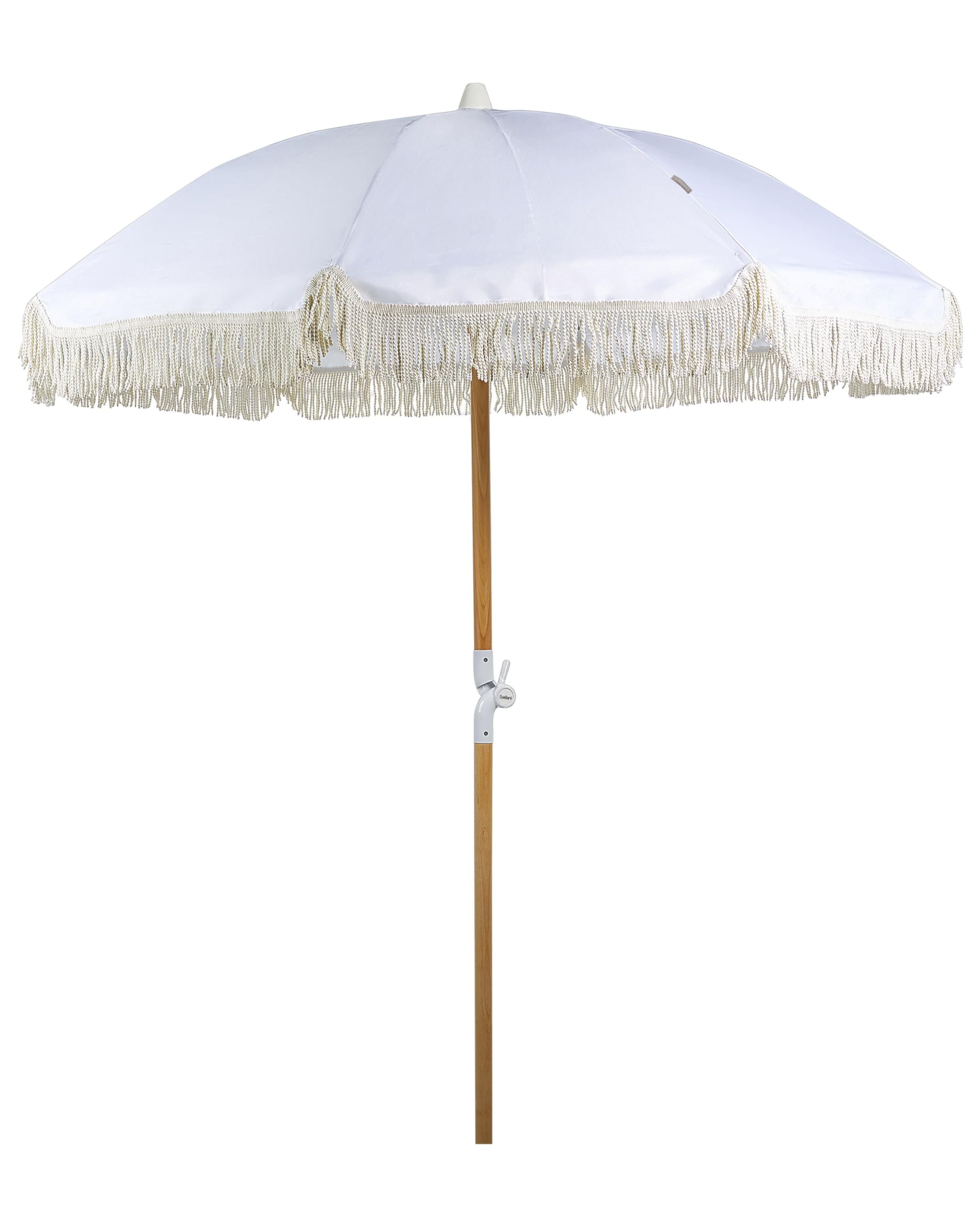 Beliani White Retro Garden Market Parasol Outdoor Umbrella Beech Wood Pole Mondello