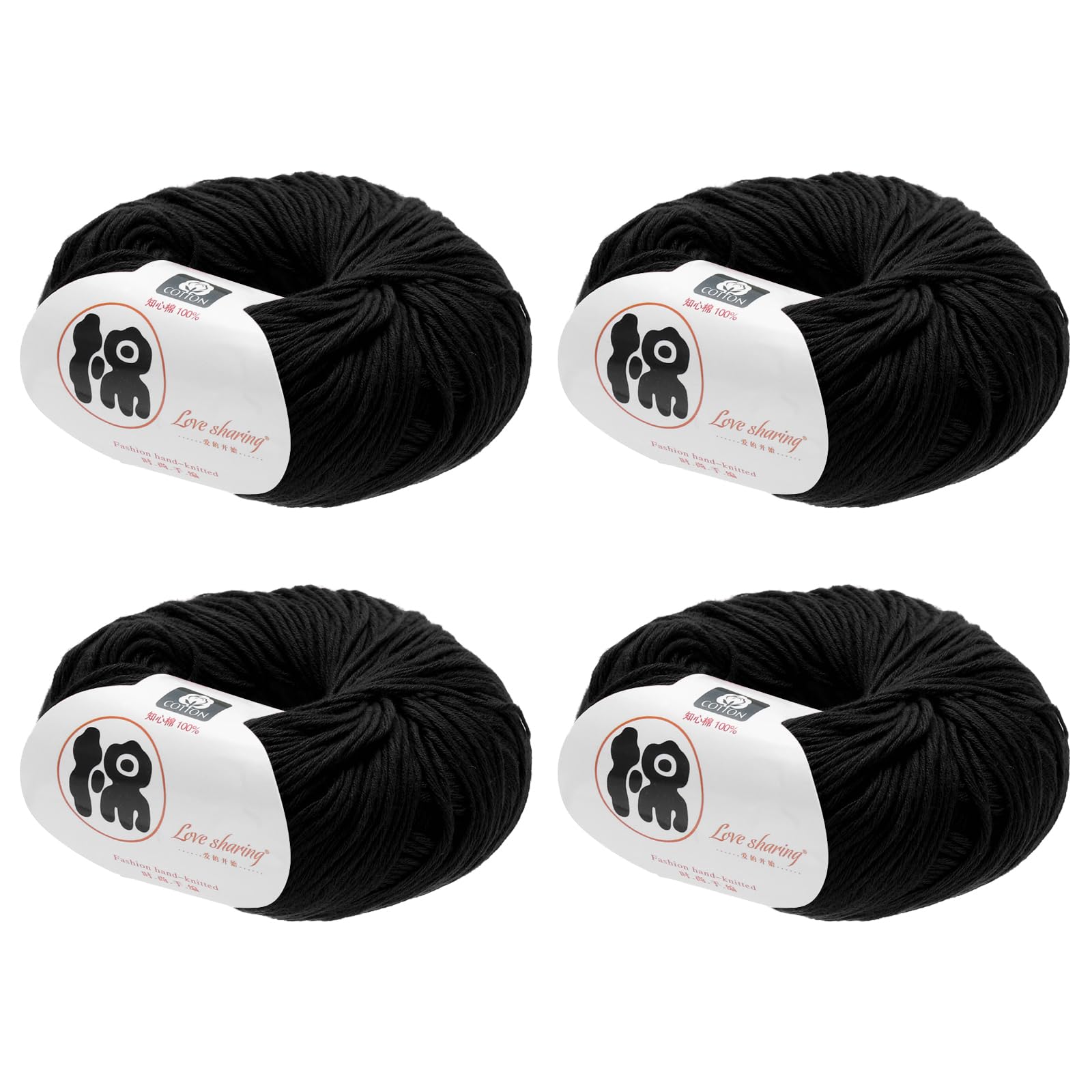 Rebower Cotton Yarn,100% Cotton Soft Knitting Yarn [for Hand DIY Bag Cushion Crocheting Knitting Projects Home Decor], -4 Skeins/4×218yards/4×4.54oz/Black
