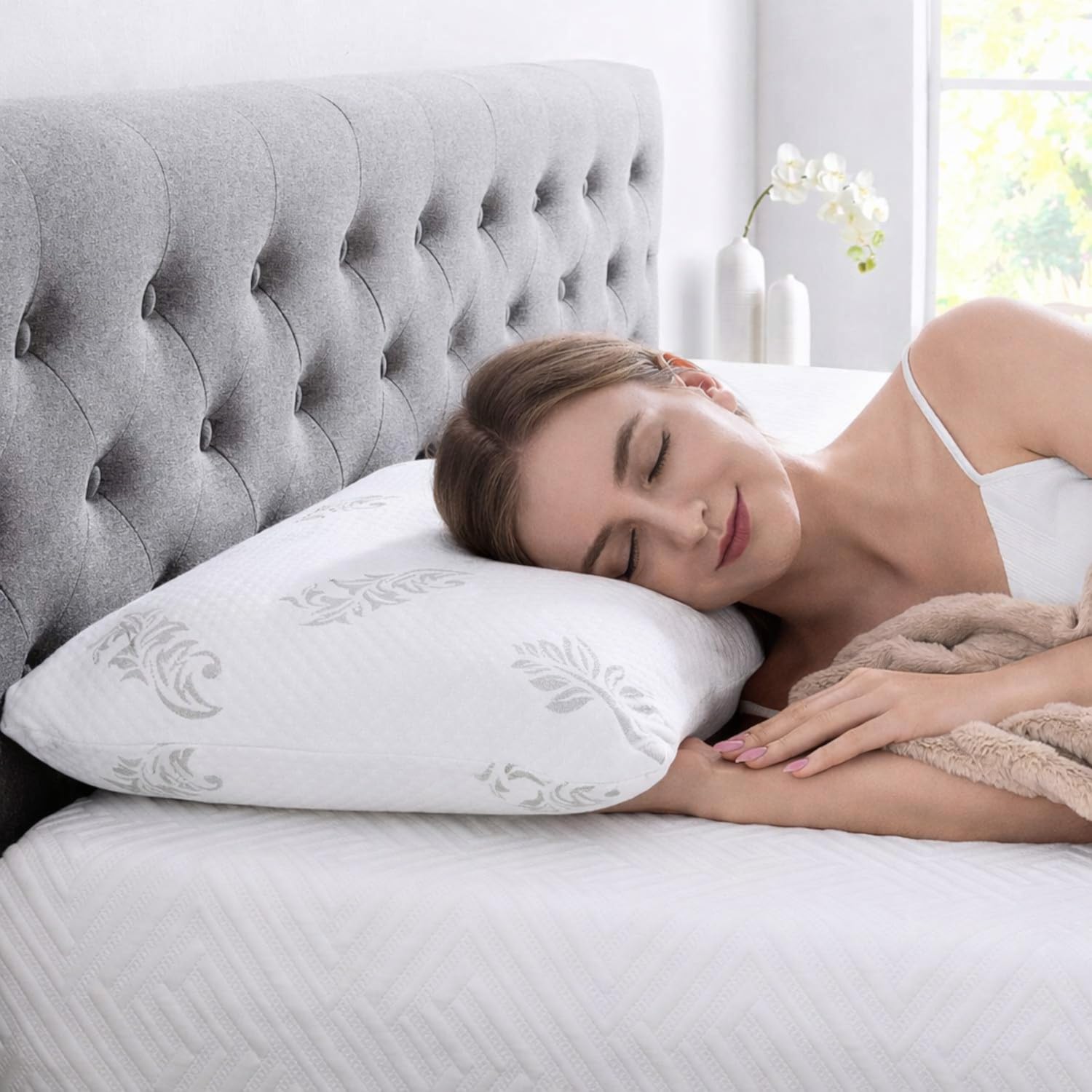 Grin Health Ultra Responsive Memory Foam Pillow for Better Shoulder and Neck Support | King Size Ergonomic MemoActive Bed Pillow for Neck & Shoulder Pain Relief with Royal Bamboo Fabric-image-48