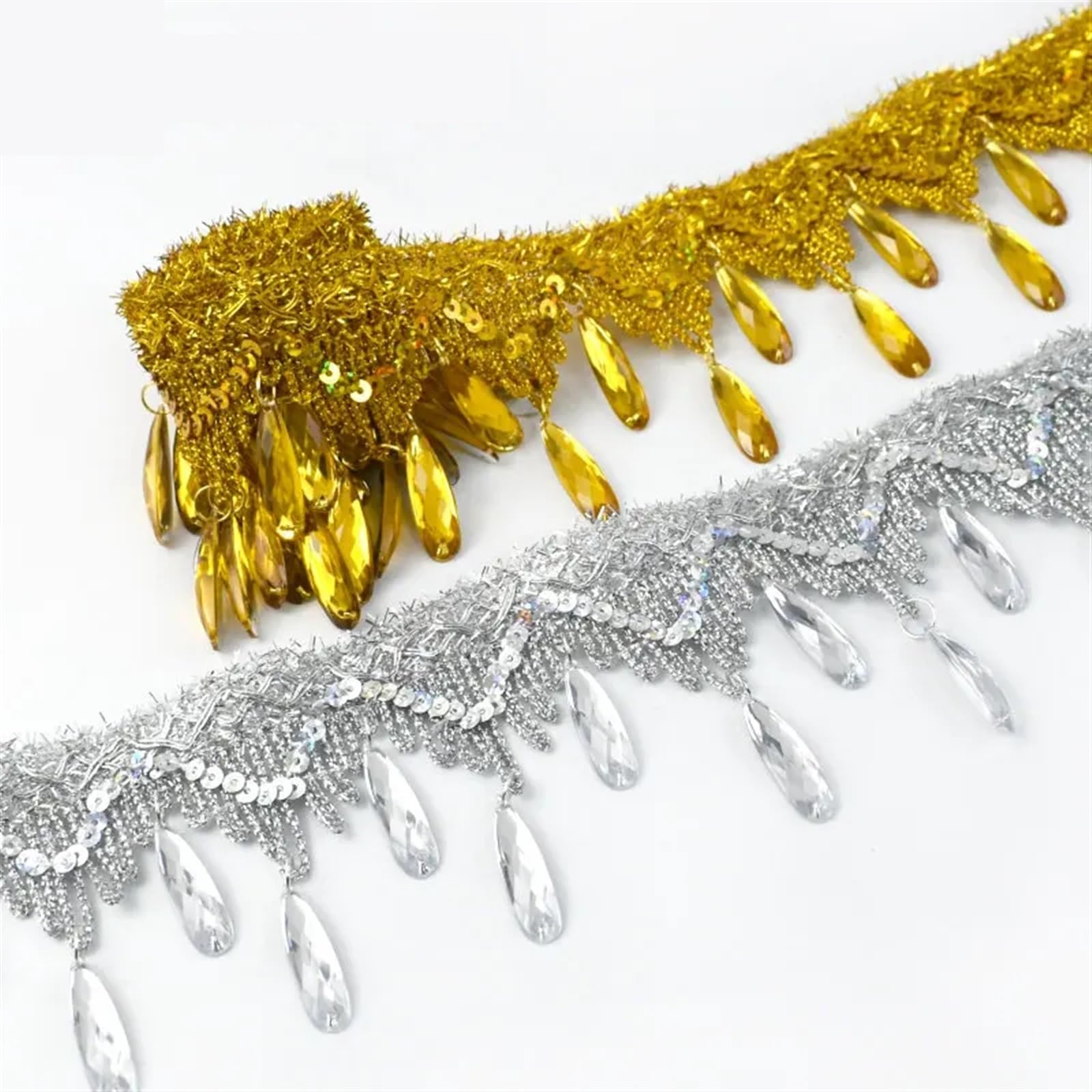 Wstążka z cekinami, Zawieszka z żywicy Cekiny Tassel Tapicerka do szycia DIY Multicolor 7 cm szerokości w 0,5-2 M(Gold,1Meter)
