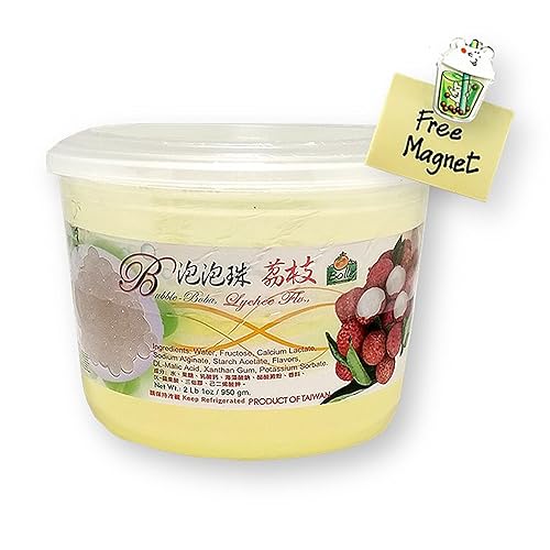 Tasty Kitchen Bolle Popping Boba Pearls de 33.5 onzas (2 libras 1 onza) con 1 imán de diseño de mini té de burbujas (Lychee)