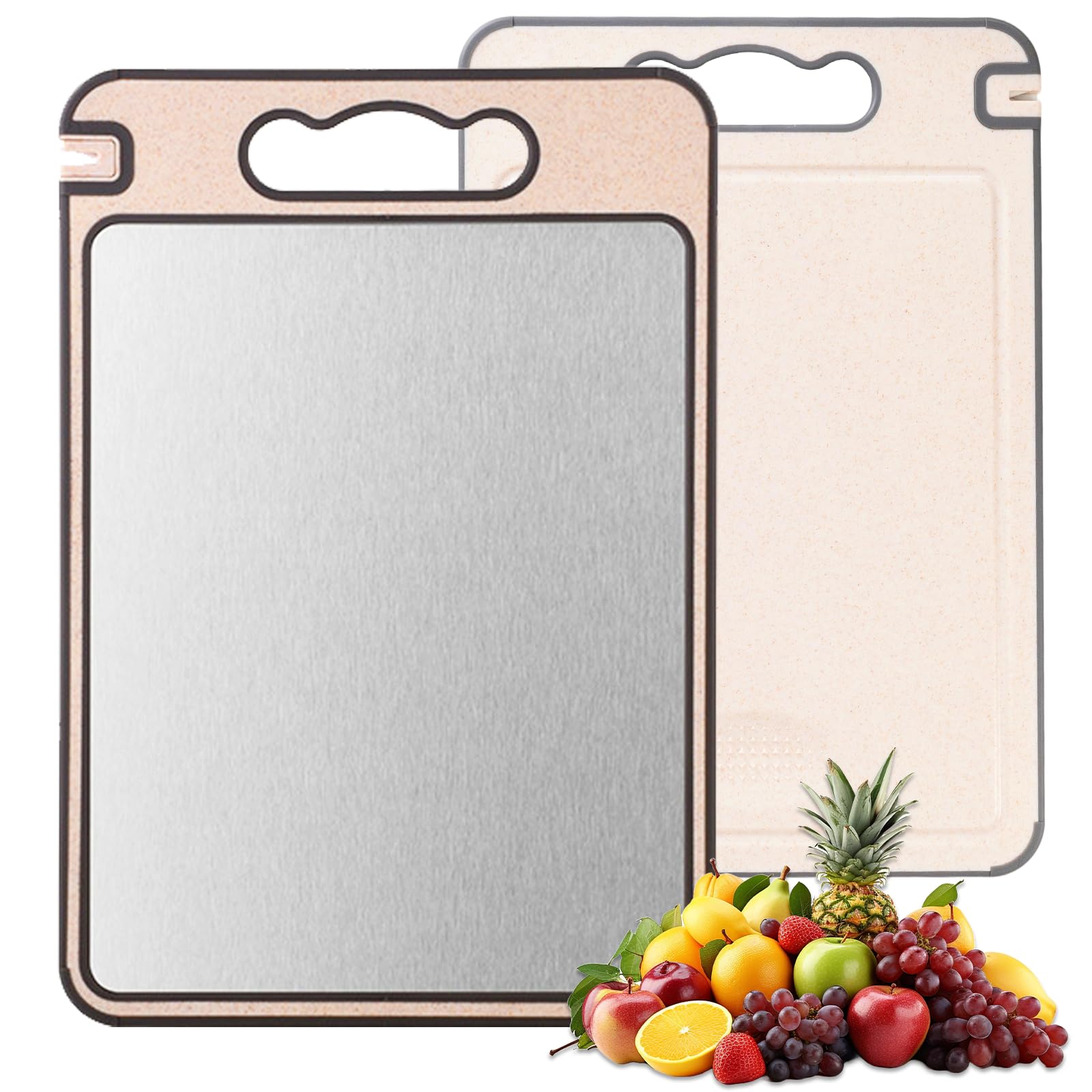 Photo 1 of 2-IN-1 Titanium Cutting Board for Kitchen Pure Titanium and Wheat Straw PP?Odor Resistant & Easy to Clean15.8x10.6 Inch, (Beige Titanium)
