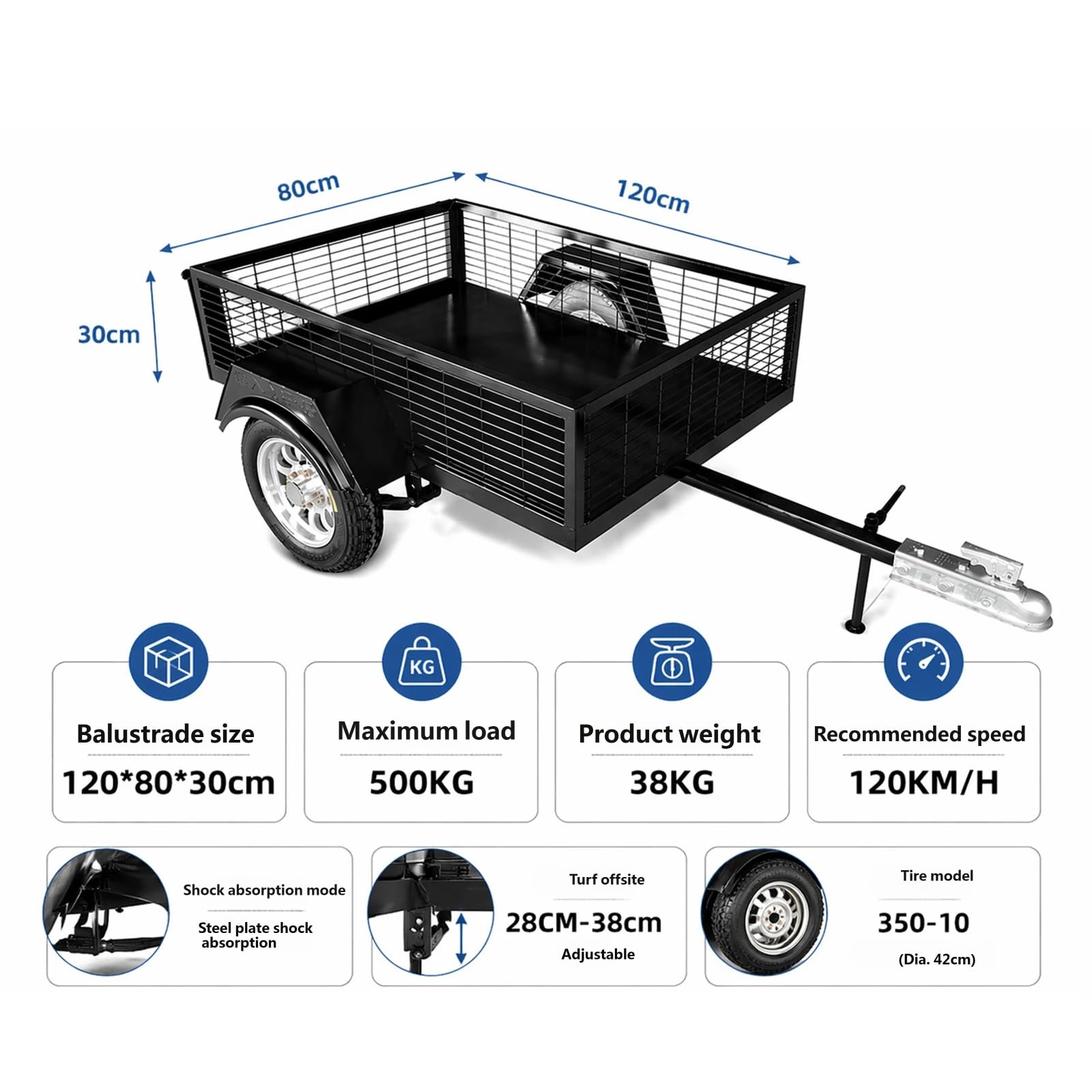 Remorque Cargo Tricycle, Chariot Pliant Acier Lourd | Châssis Acier Renforcé + 140 lb + Attelage Universel pour Trike - Idéal Jardinage et Livraison