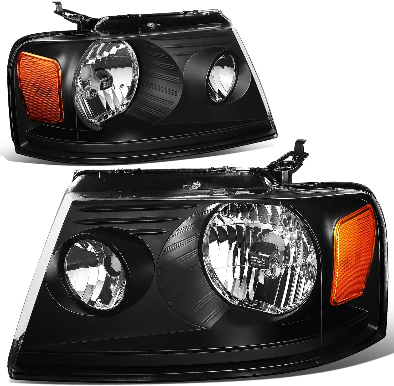 DNA MOTORING HL-OH-F1504-CH-AM Chrome Amber Headlights Replacement Compatible with 04-08 F150/06-08 Mark LT