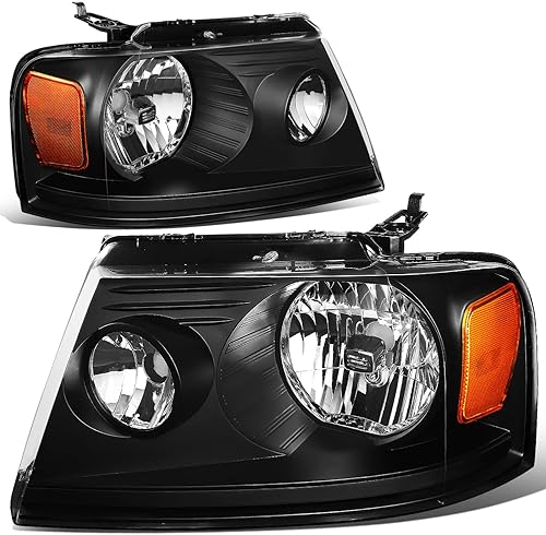 DNA MOTORING HL-OH-F15004-BK-AM - Par de faros delanteros de haz reflector, estilo OE compatibles con F150 2004-2008 / Mark LT 2006-2008, reflector