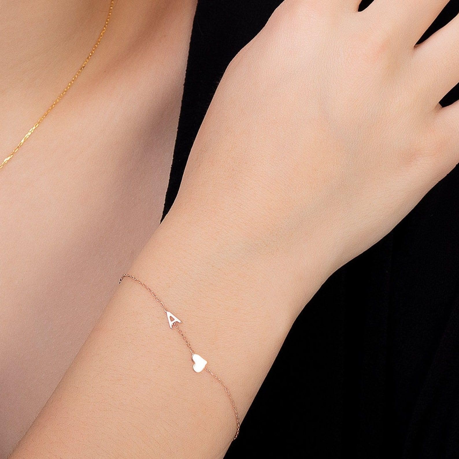 14K oro macizo pulsera con nombre 14K oro macizo parejas pulsera Navidad dama de honor Día de la Madre