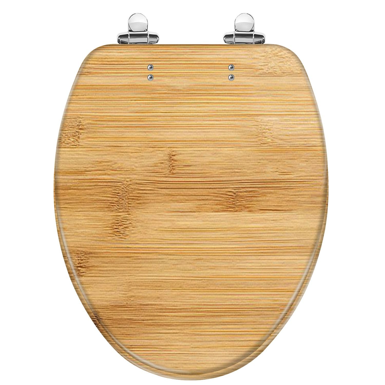 KEXYOAN Black and White Vertical Wood Texture Round Toilet Seat, Slow Close Lid Hinges Quick Release, Easy Clean (Multi6, Elongated)