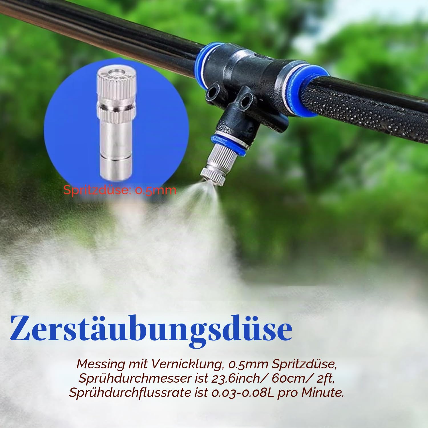 Sprühnebel Kühlung Set, Outdoor Misting System Mit 20 Messing Nebeldüsen & Ein Filter, Nebelkühlung Für Garten Gewächshaus(787inch/20m/65.6ft)