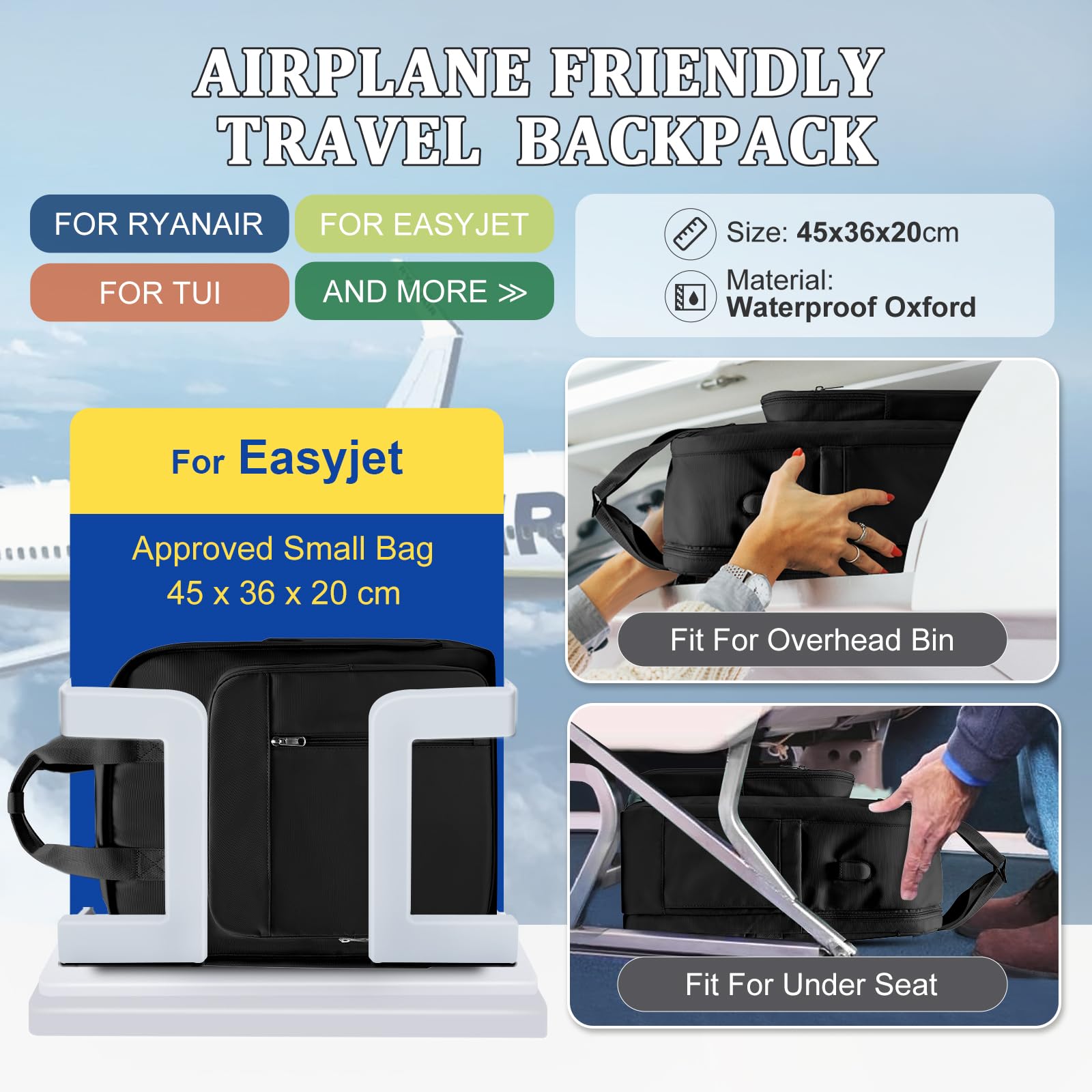 SZLX Borse da Cabina per Easyjet 45x36x20 Zaino da Viaggio Donna Ryanair 40x20x25 Bagaglio a Mano con porta usb zaino da viaggio aereo bagaglio a mano zaino per laptop Casual Daypack