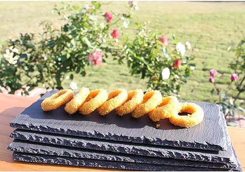 Miniatura 5 de Paquete de 5 tablas de queso de pizarra natural negra de 12 x 5.5 pulgadas con borde natural para cocina, comedor, fiesta, platos de piedra para