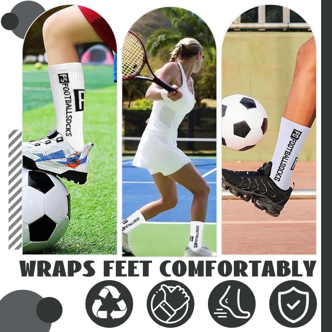 Calcetines Antideslizantes Futbol 4 Pares, Color Blanco Talla 33-39, Para Niños Deportes Baloncesto Rugby Tenis
