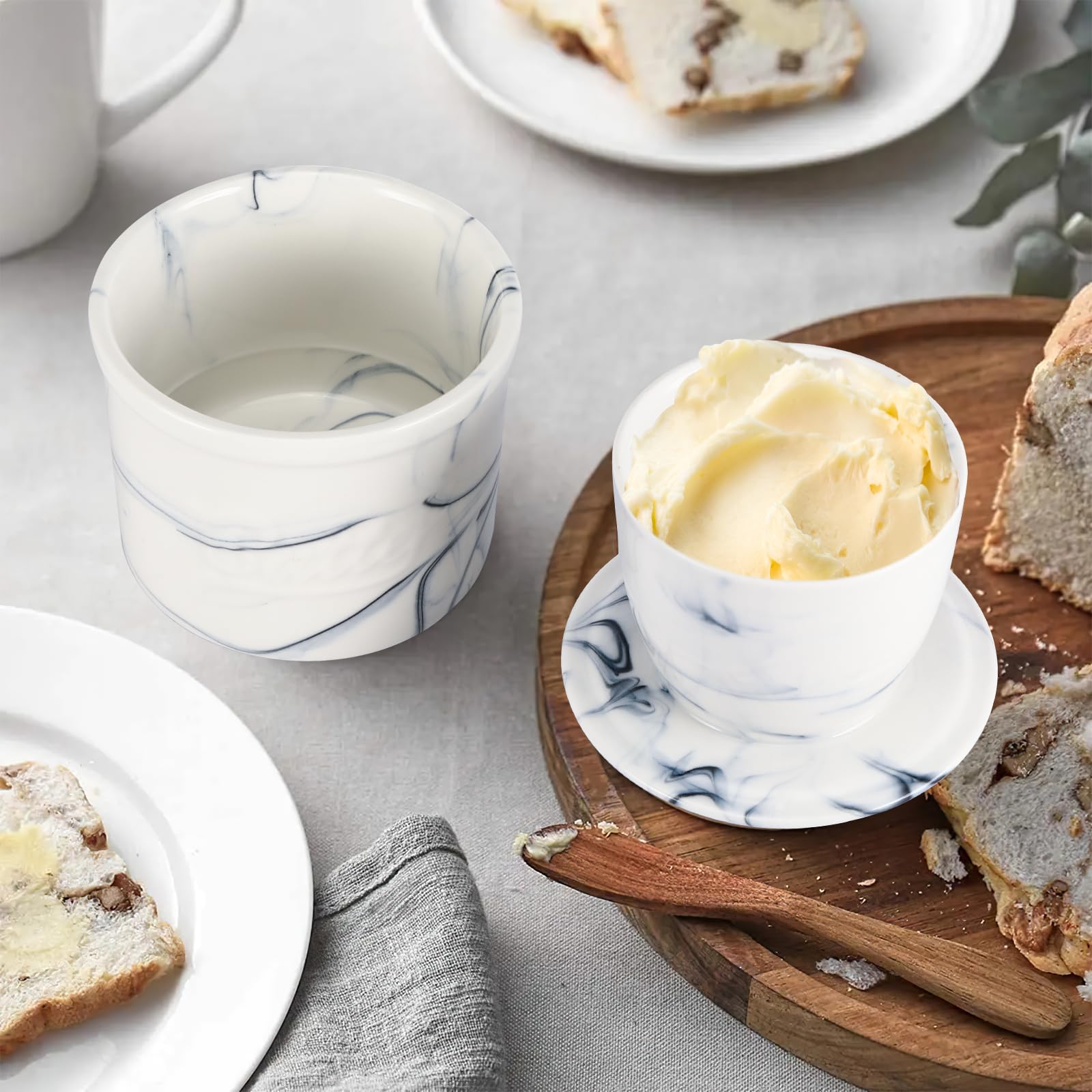 Maselniczka porcelanowa, biała, francuska maselniczka, ceramiczna beczka na masło z chłodzeniem wodnym, francuski garnek na masło ceramiczne, dzwonek do masła z pokrywką dla świeżości i smarowania