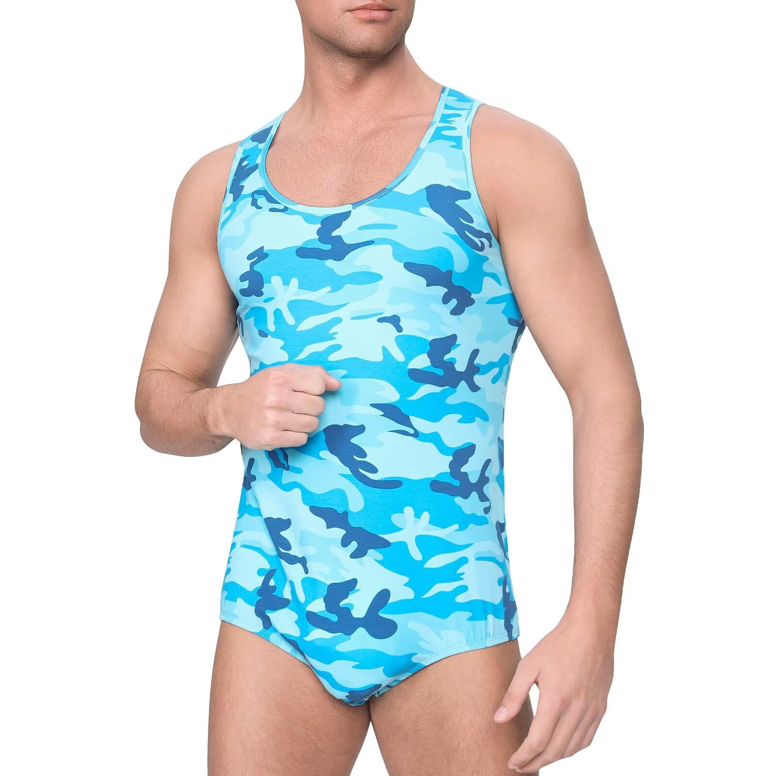 Landofgenie Body Homme sans Manches Camouflage Tank Top Grenouillère Pyjama Combinaison pour Adultes