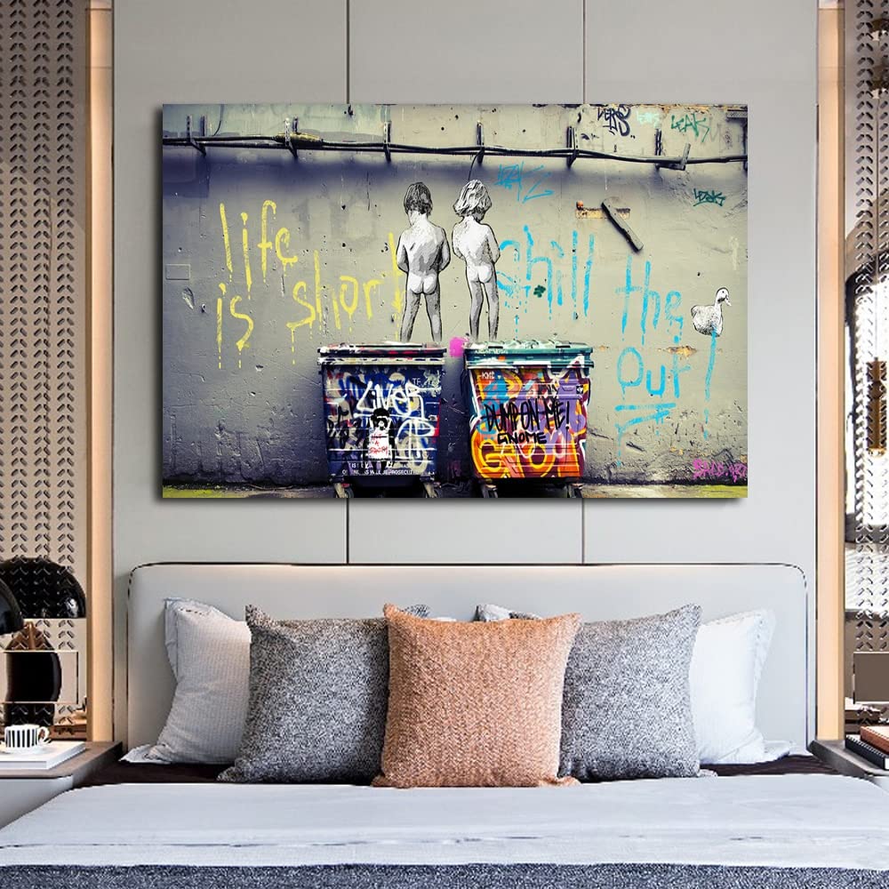 Banksy 'Peeing Boys Life Is Short' Tempered Glass Wall Art – Large Modern Print For Living Room, Bedroom, Office Decor - View #9