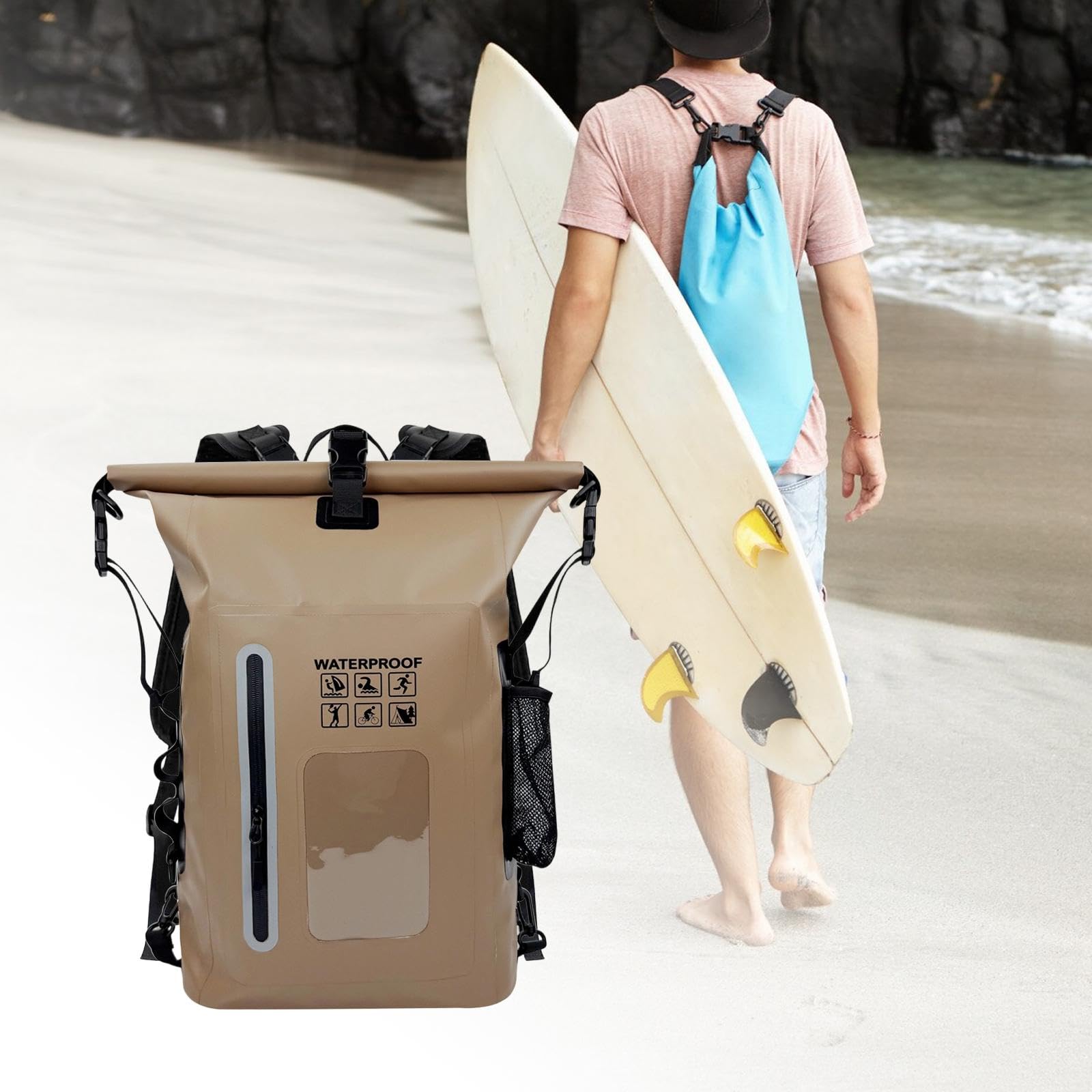 LOVIVER Borsa Impermeabile da 25 Litri, Custodia Resistente all'Usura, Zaino Impermeabile Multifunzionale per Kayak da Vela.