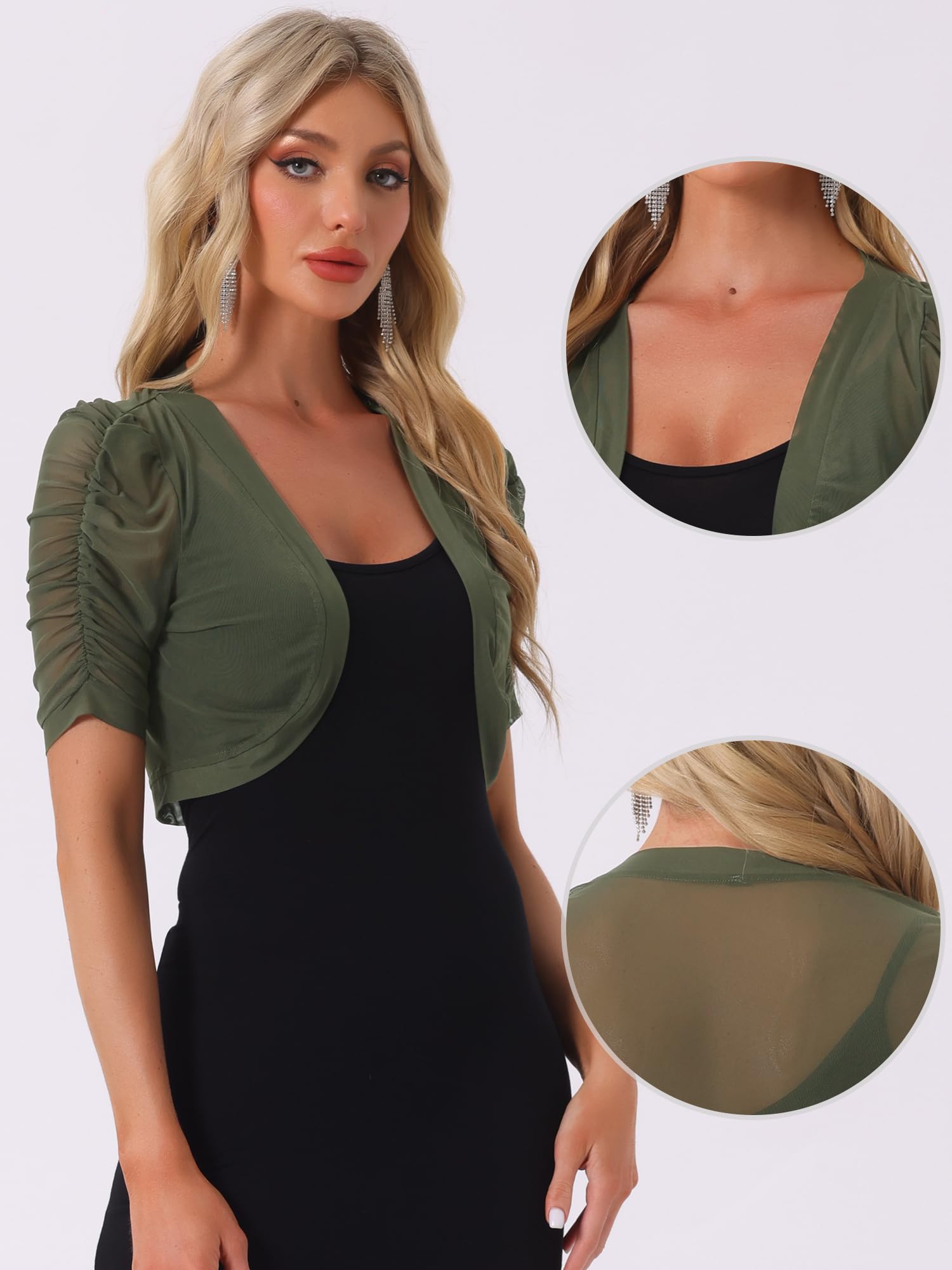 Allegra K Coprispalle Donna Elegante Maniche Corte Trasparente Bolero in Chiffon Aperto sul Davanti Giacca Corta Estivo per Festa di Halloween