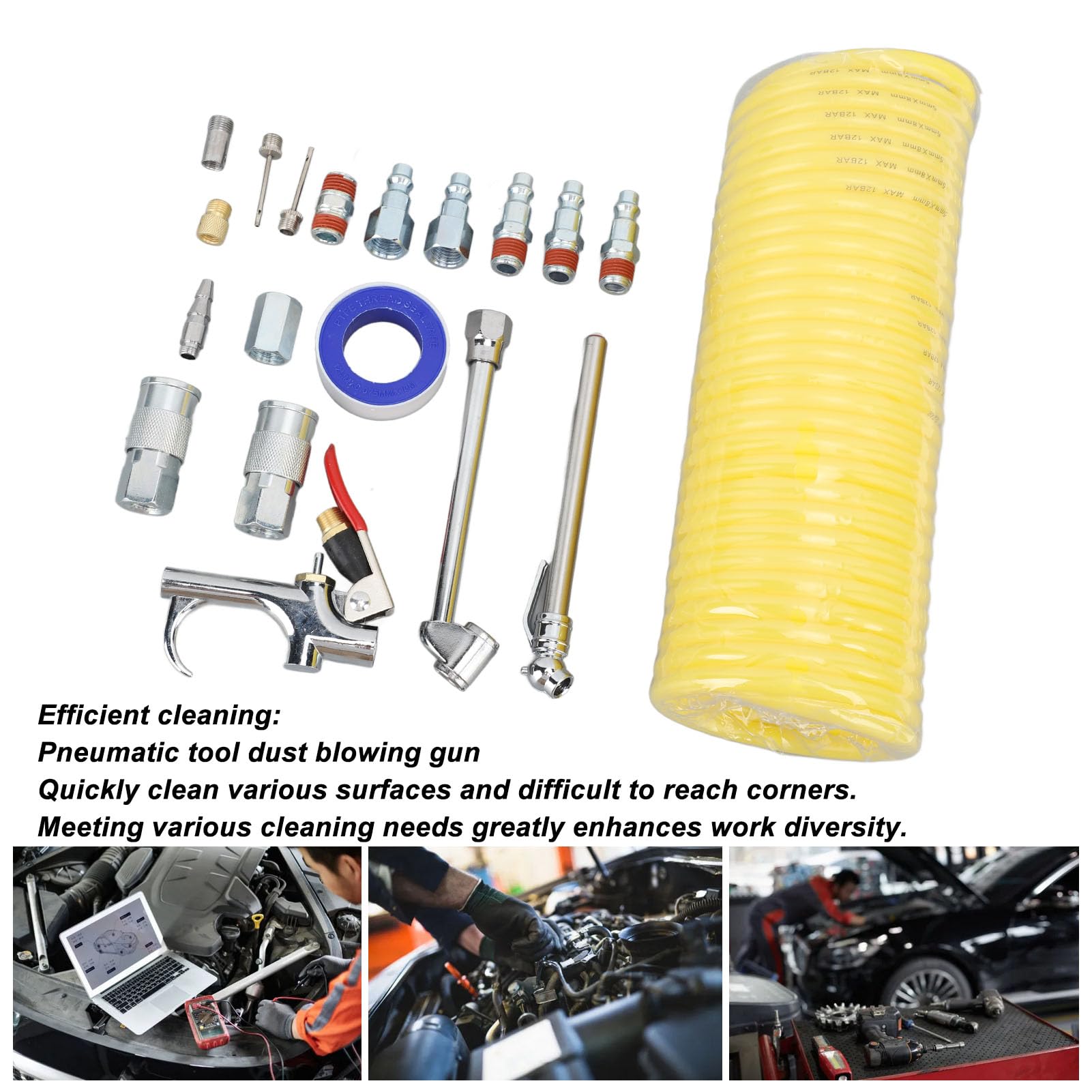 KANASI Kit de pistola de soplado neumática, juego de accesorios de conexión rápida de acero inoxidable de 20 piezas para limpieza y mantenimiento industrial