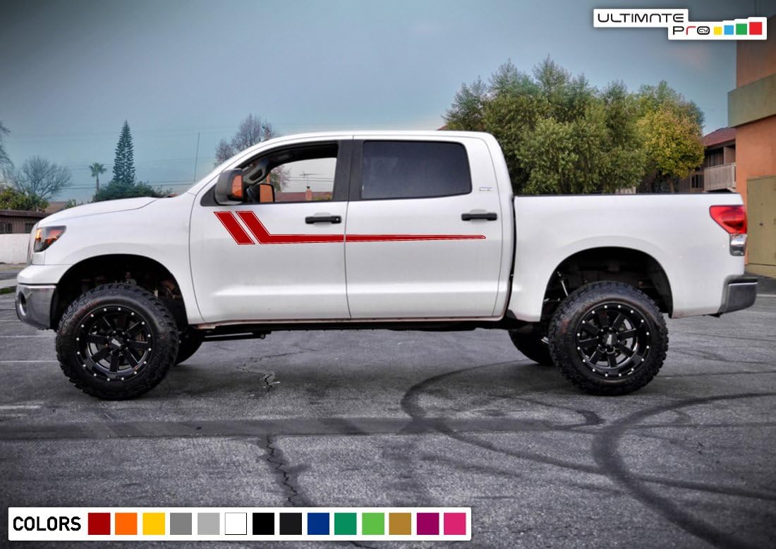 Decal Sticker Vinyl Upper Side Sport Door Stripes Compatible with Toyota Tundra 2007-2021 (Red)