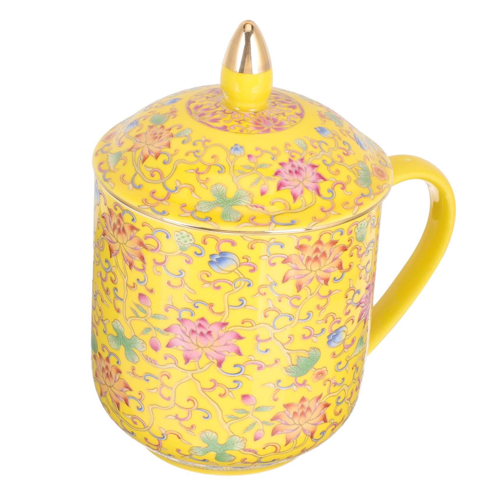 Chinesische Teetasse mit Deckel und Teesieb aus Keramik Klassische Gelbe Teetasse für Zuhause und Geschenk Geeignet