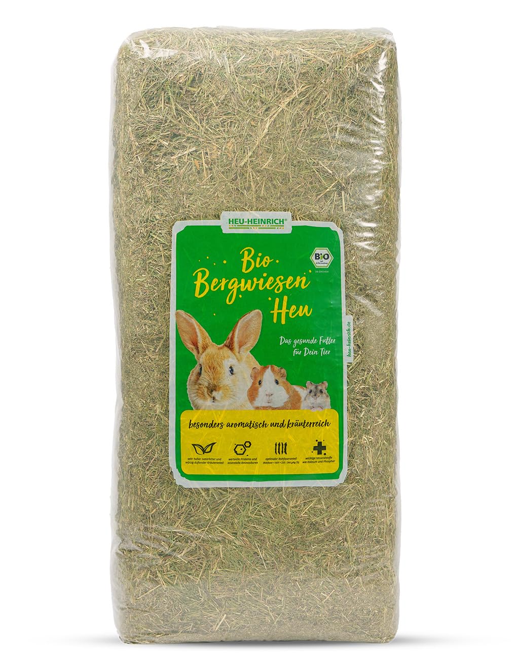 Fieno biologico di montagna del Parco Naturale della Turingia Foresta – Lettiera e mangime per roditori, conigli, porcellini d'India, criceti, conigli (8 kg)